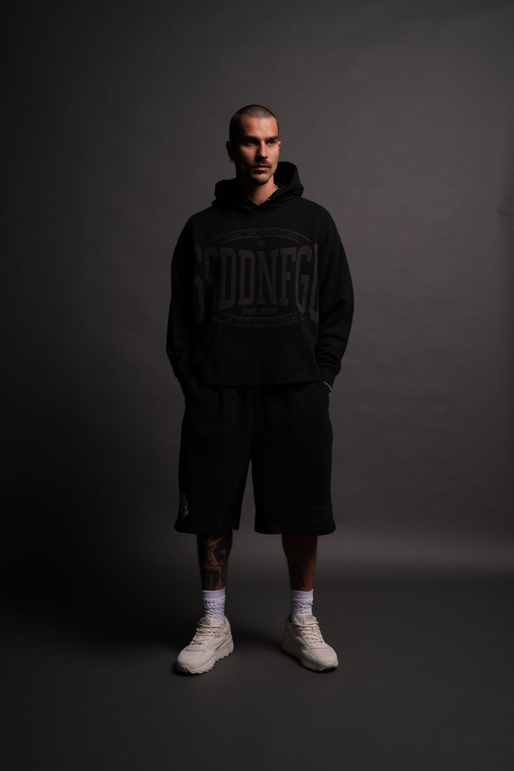 SSDDNFGU FRVR Raw Hem "Box Cut" Pierce Hoodie in Black