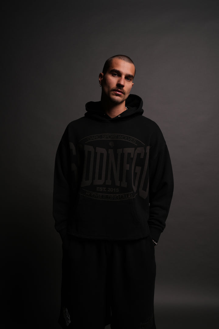 SSDDNFGU FRVR Raw Hem "Box Cut" Pierce Hoodie in Black
