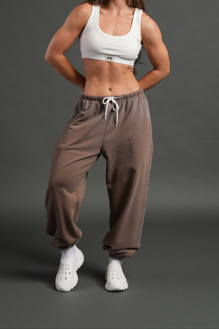 Studded Our Mantra Unisex Lounger Sweat Pants in Mojave Brown Drift Wash