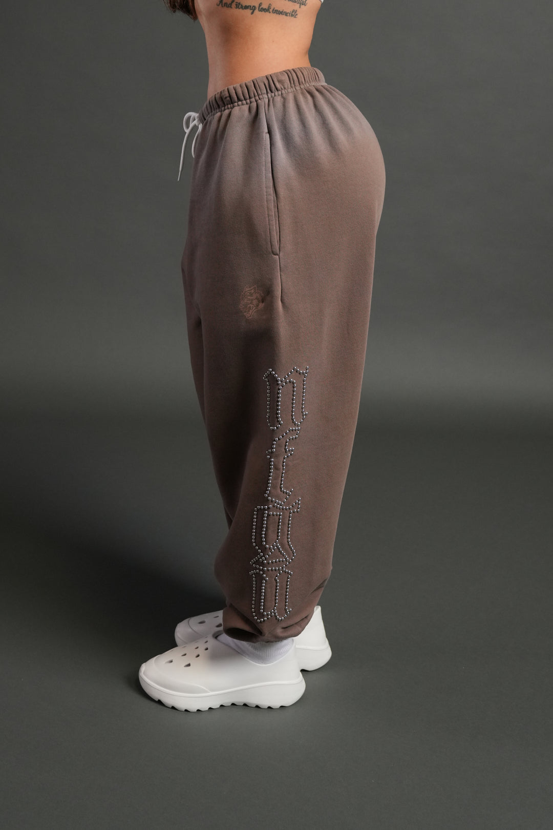 Studded Our Mantra Unisex Lounger Sweat Pants in Mojave Brown Drift Wash