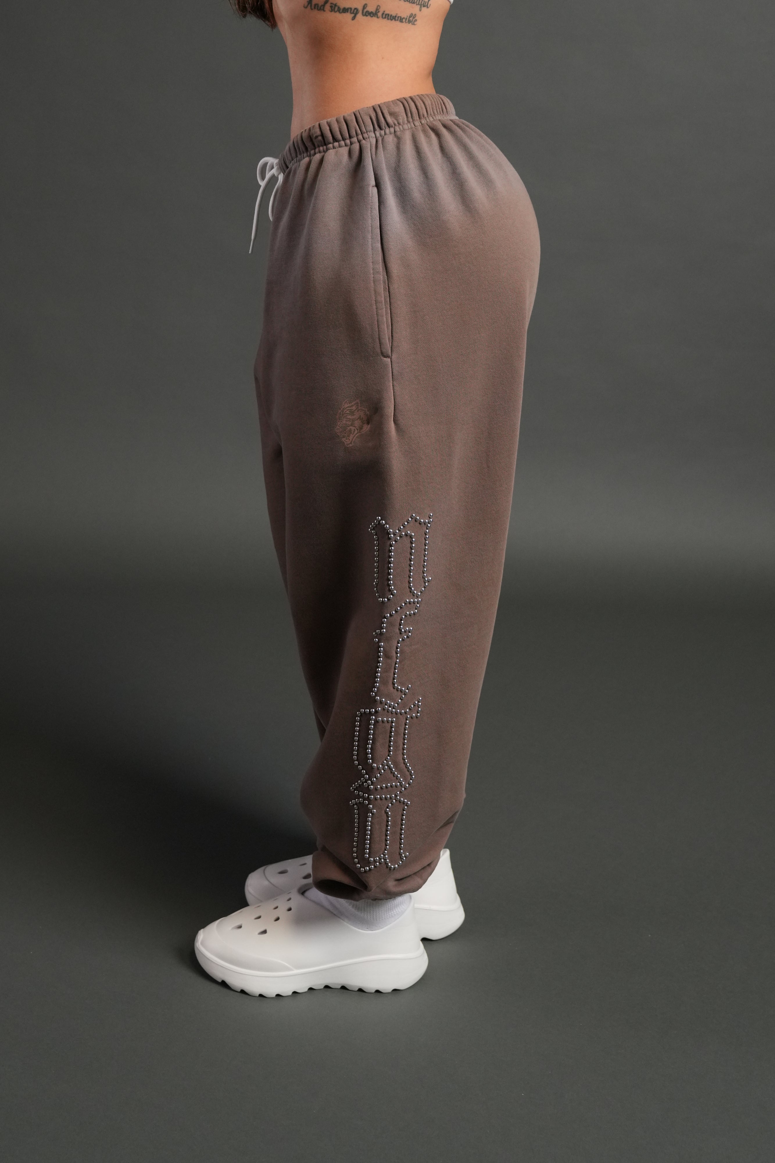 Studded Our Mantra Unisex Lounger Sweat Pants in Mojave Brown Drift Wash