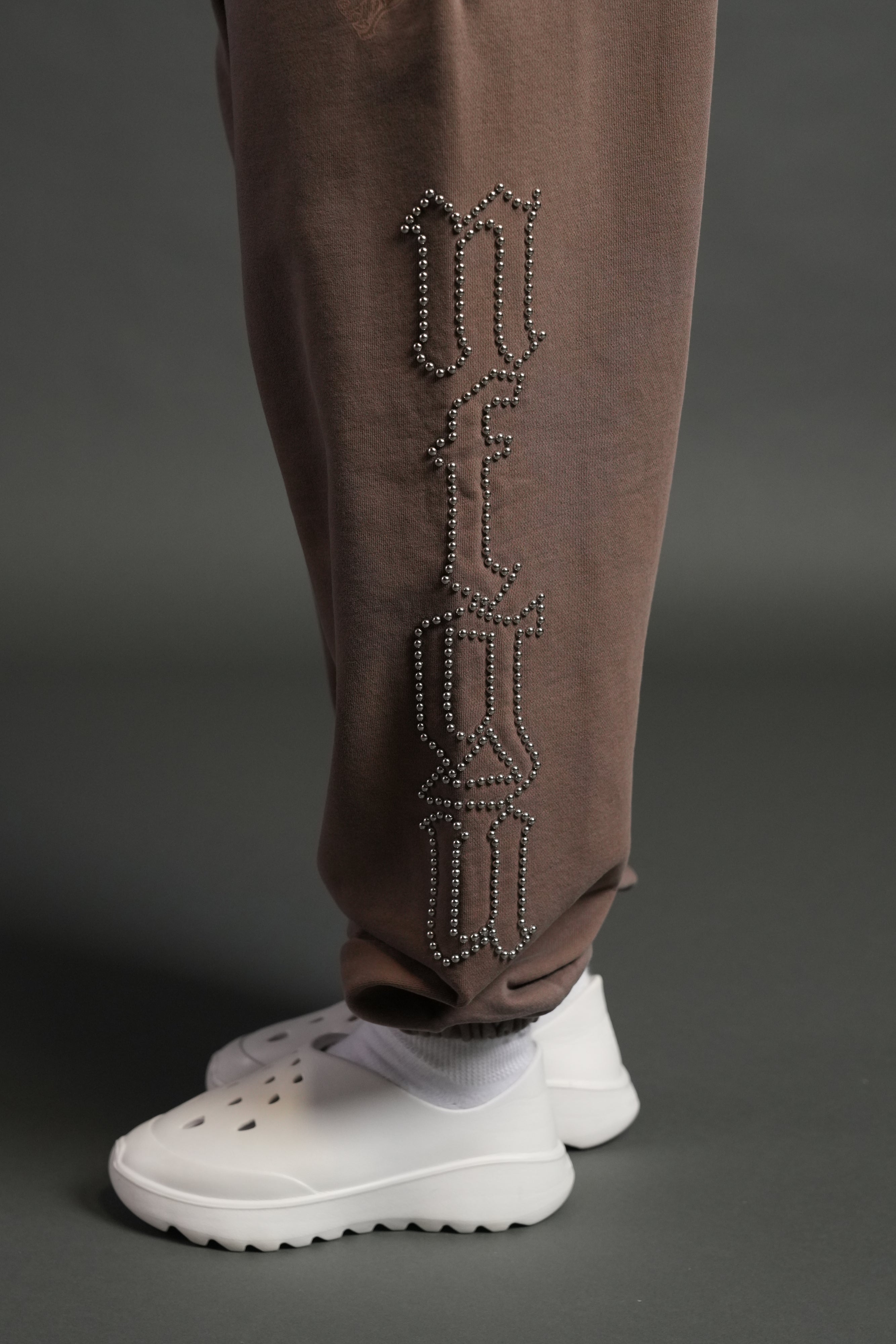 Studded Our Mantra Unisex Lounger Sweat Pants in Mojave Brown Drift Wash