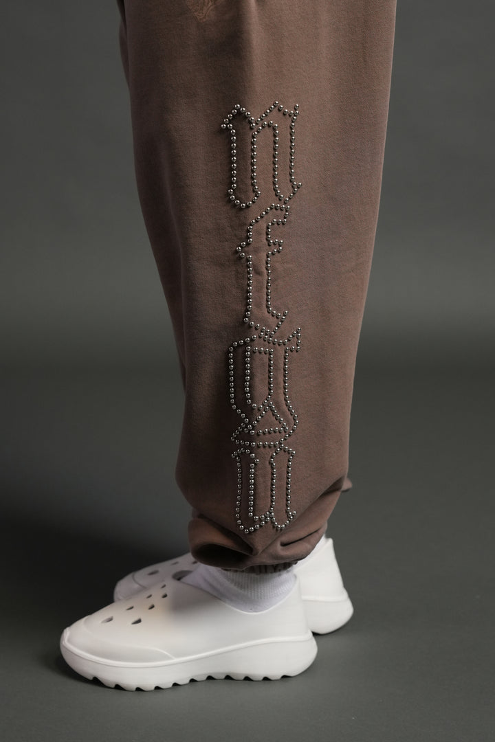 Studded Our Mantra Unisex Lounger Sweat Pants in Mojave Brown Drift Wash