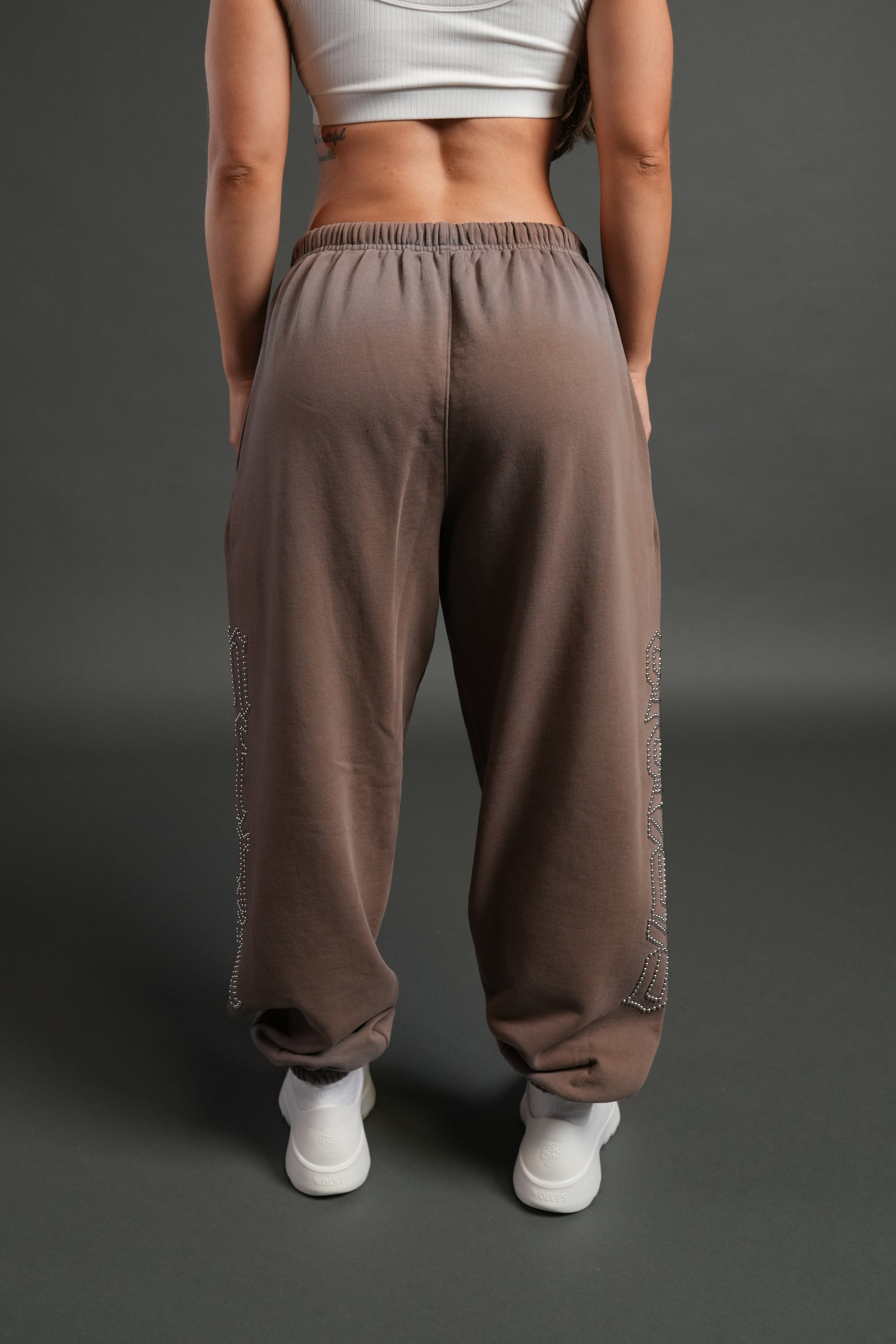 Studded Our Mantra Unisex Lounger Sweat Pants in Mojave Brown Drift Wash