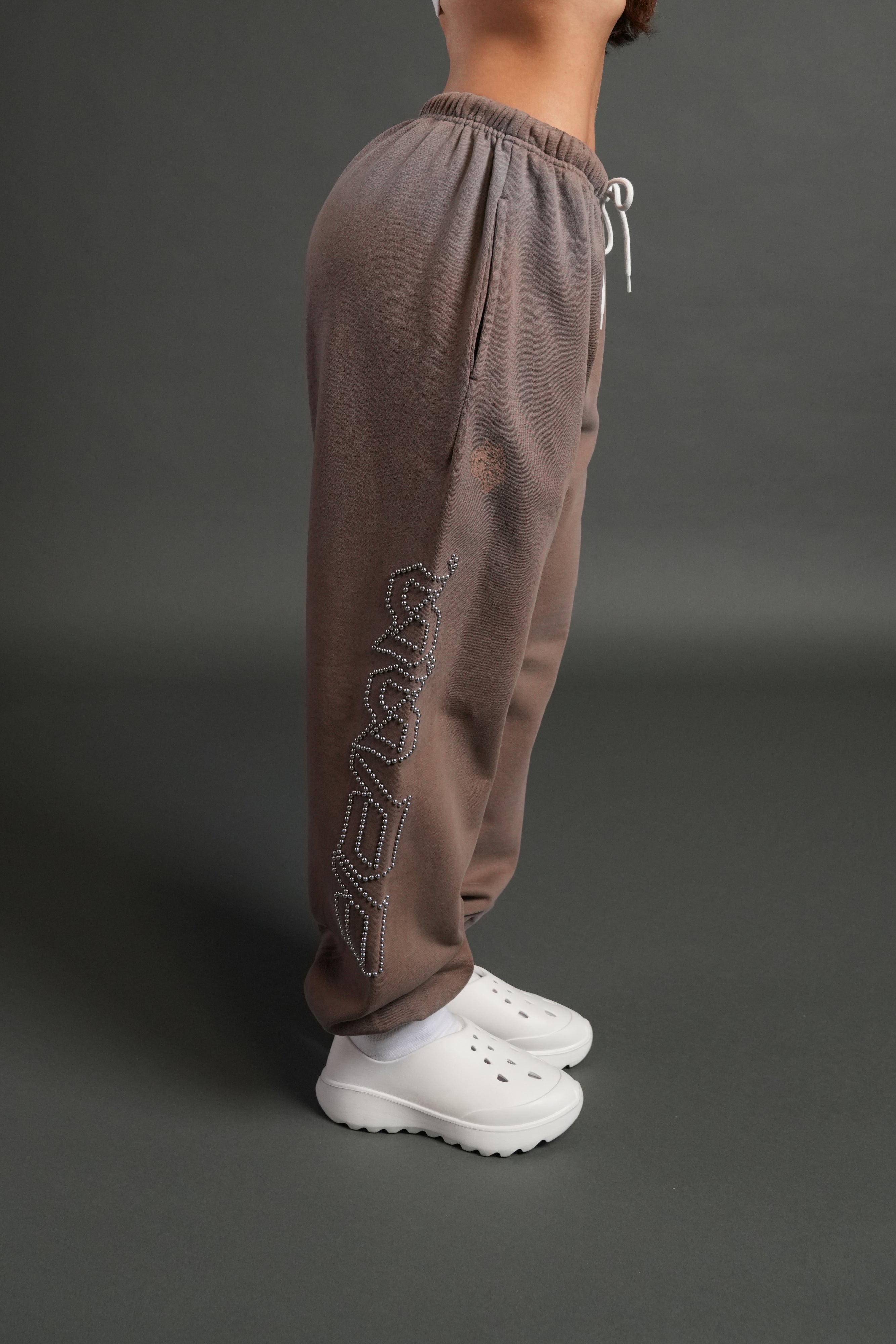 Studded Our Mantra Unisex Lounger Sweat Pants in Mojave Brown Drift Wash