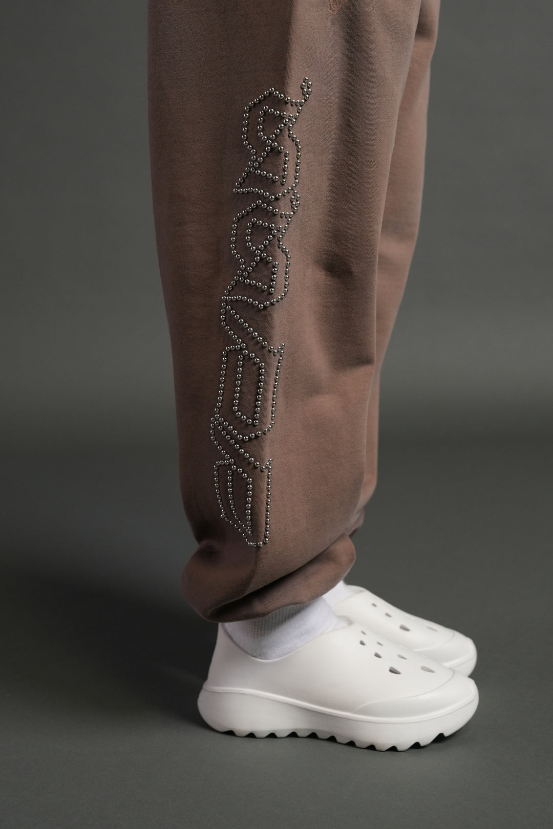Studded Our Mantra Unisex Lounger Sweat Pants in Mojave Brown Drift Wash