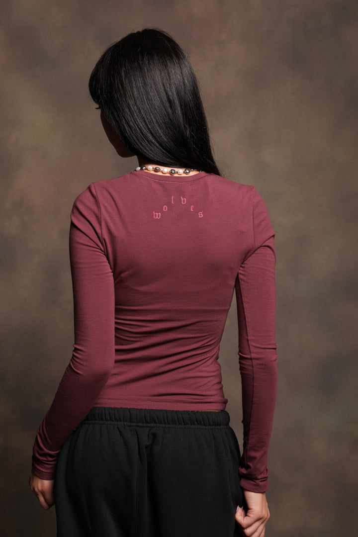 Wolf Head Eden Ls Tee In Deep Cherry Red