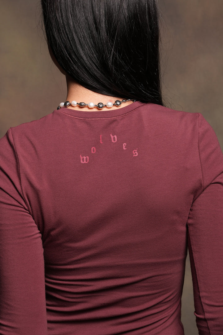 Wolf Head Eden Ls Tee In Deep Cherry Red