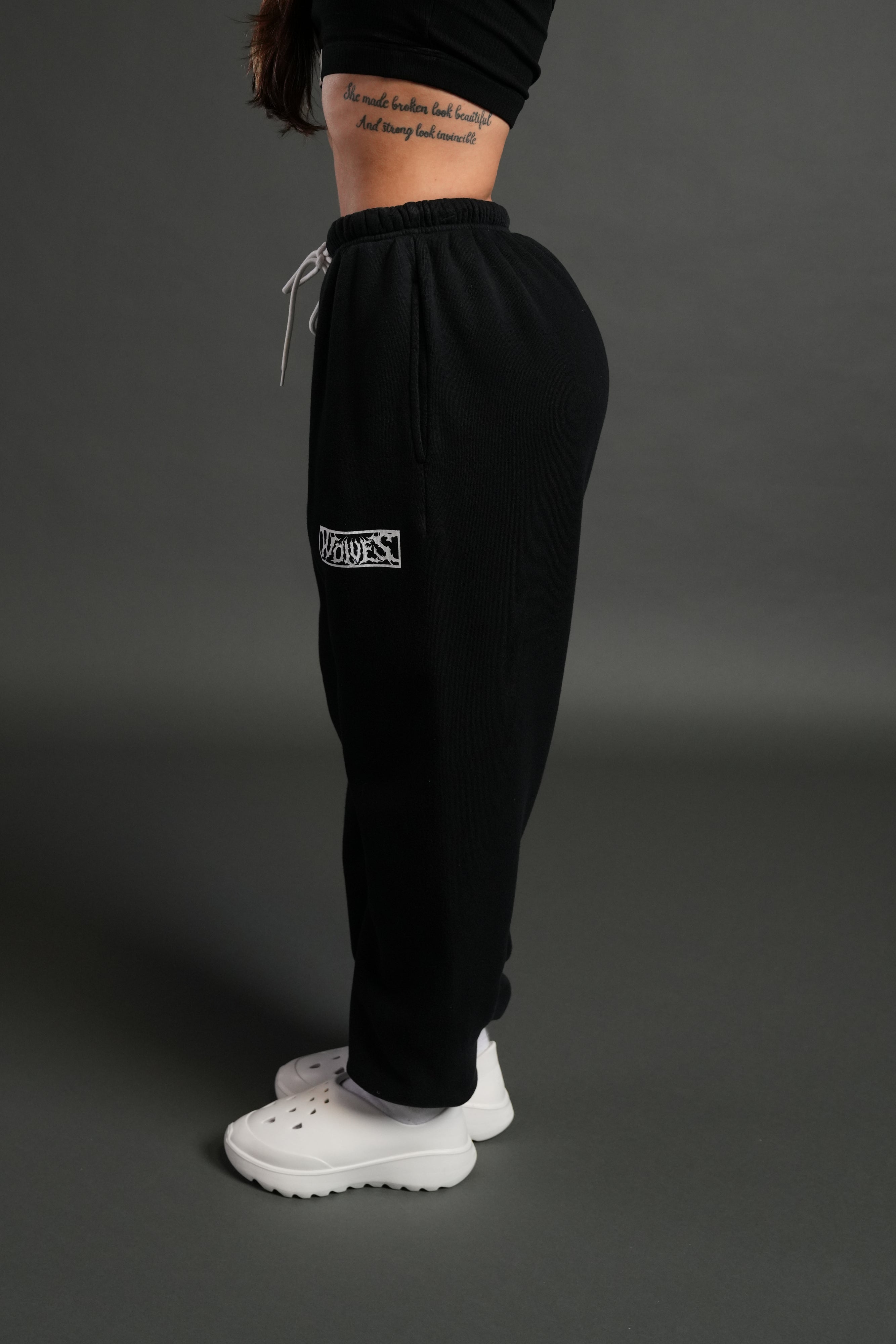Midnight Wolves Premium Lounger Sweat Pants in Black Drift Wash