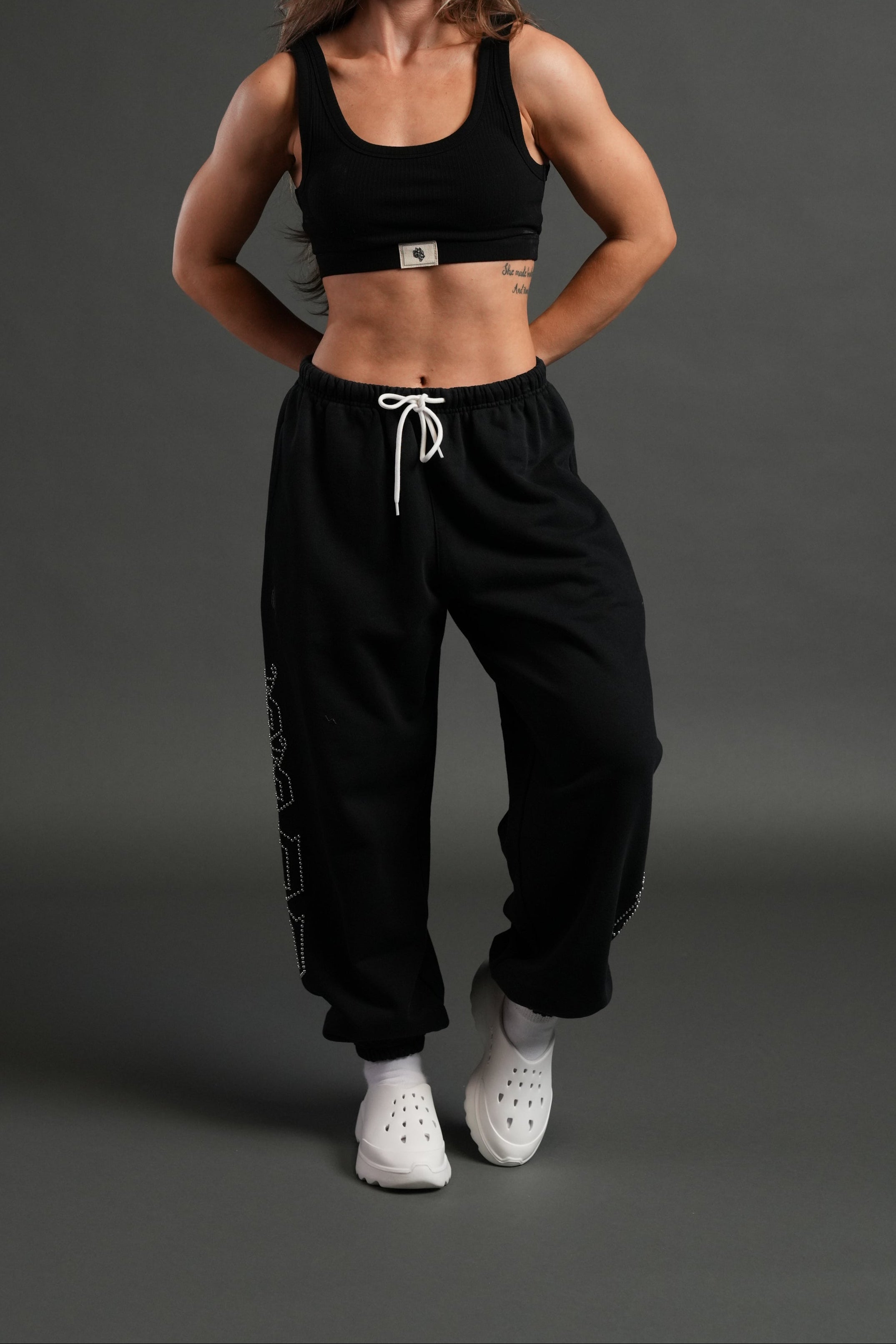 Studded Our Mantra Unisex Lounger Sweat Pants in Black Drift Wash