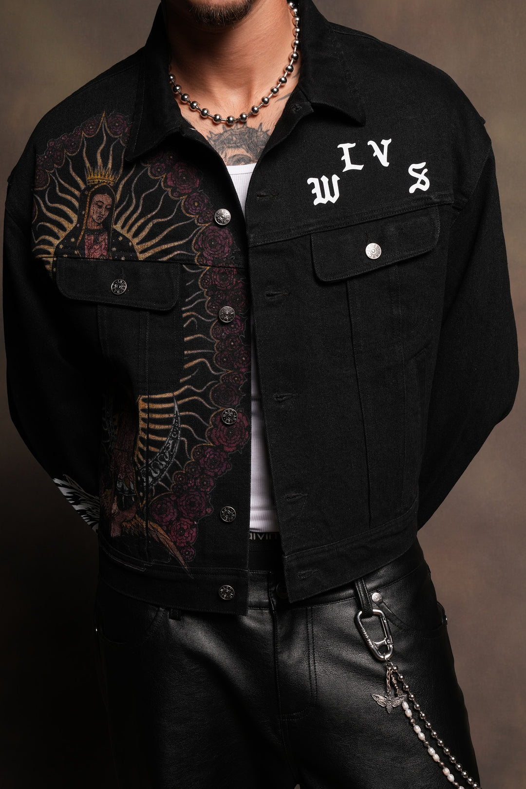 Nuestra Senora Cropped American Denim Jacket In Black