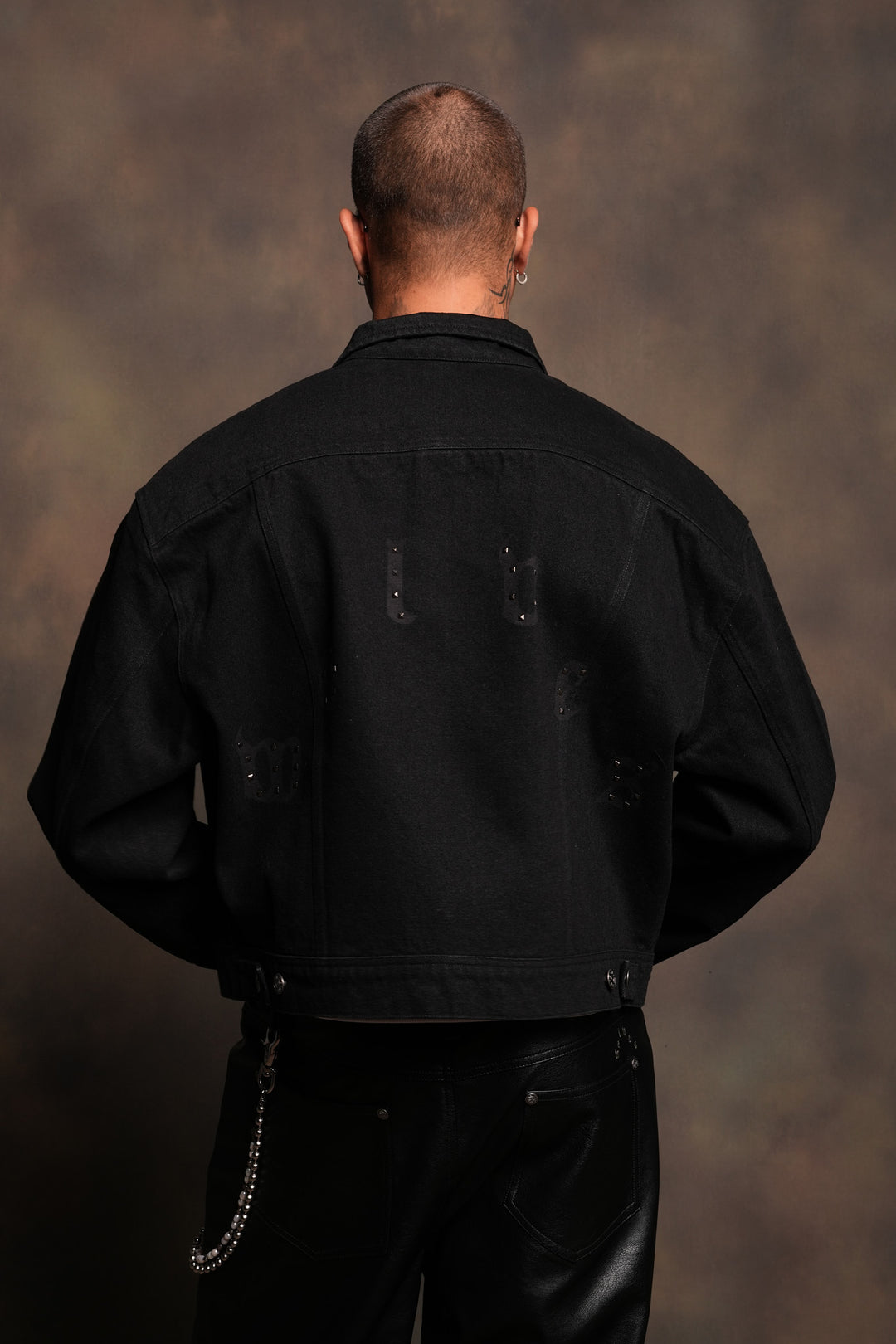 Nuestra Senora Cropped American Denim Jacket In Black