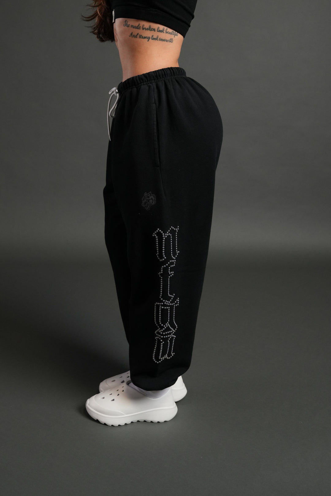 Studded Our Mantra Unisex Lounger Sweat Pants in Black Drift Wash