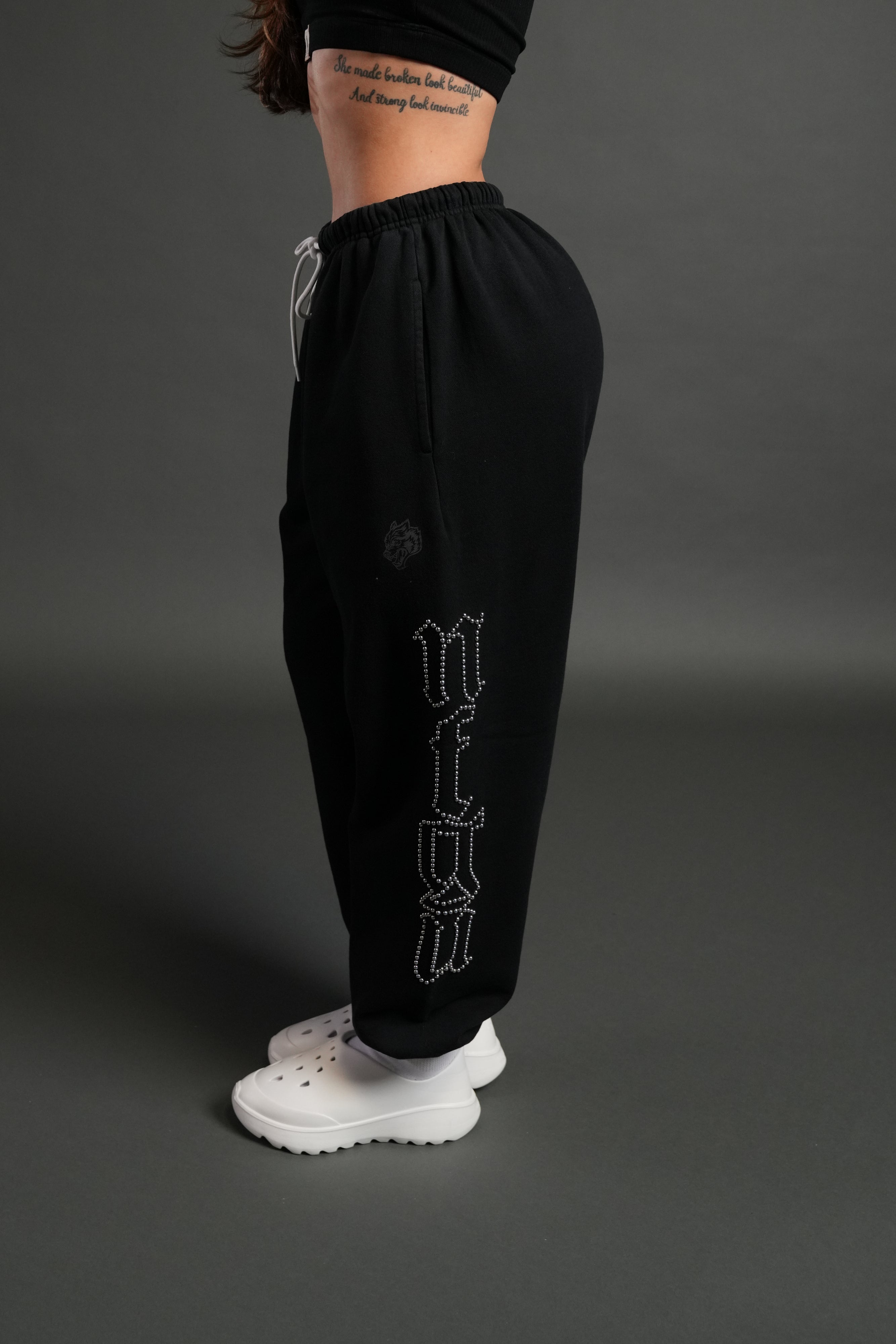 Studded Our Mantra Unisex Lounger Sweat Pants in Black Drift Wash