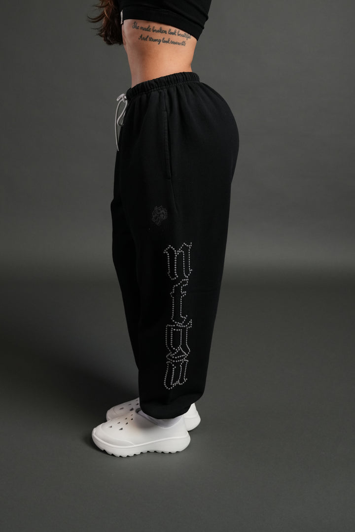 Studded Our Mantra Unisex Lounger Sweat Pants in Black Drift Wash