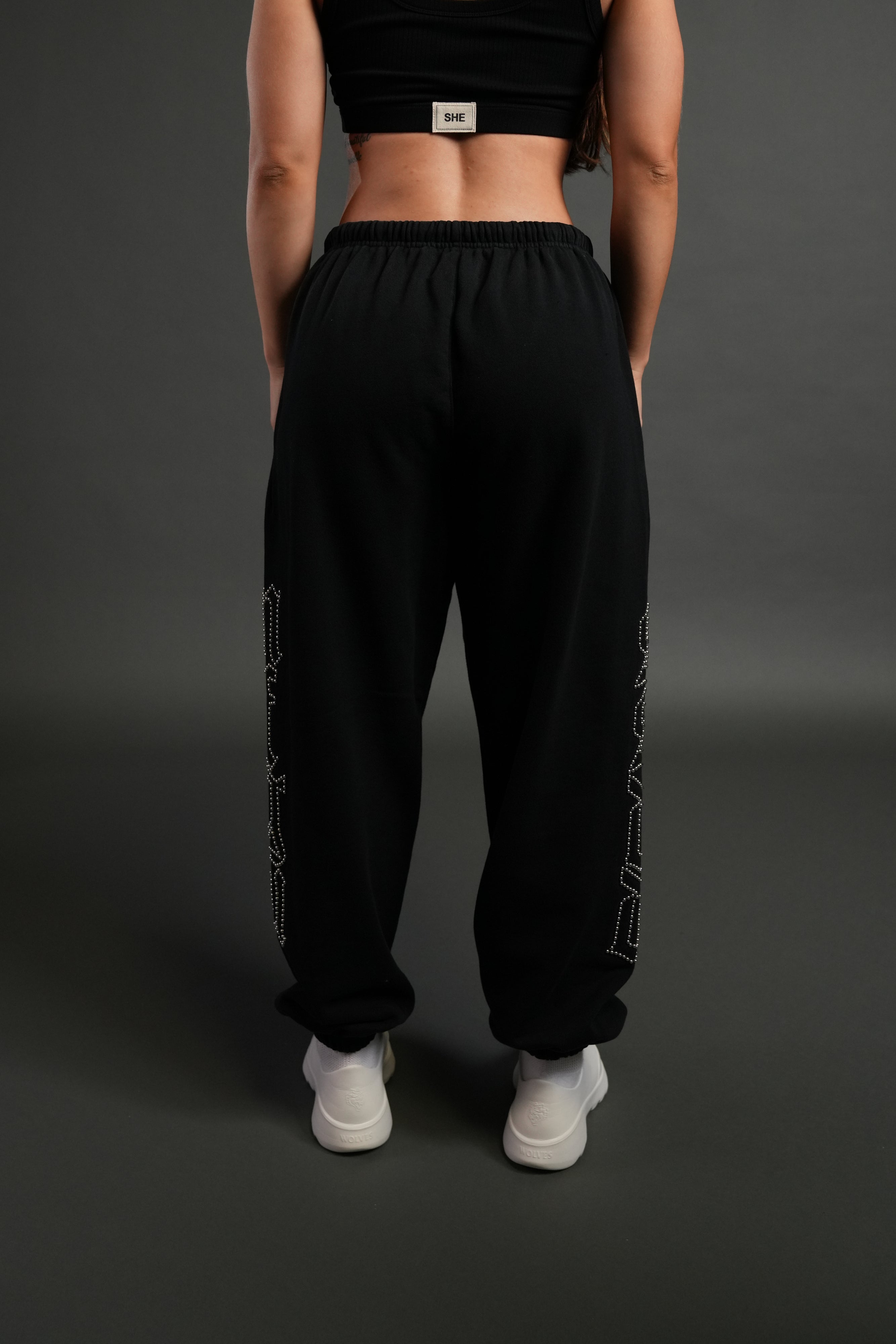 Studded Our Mantra Unisex Lounger Sweat Pants in Black Drift Wash
