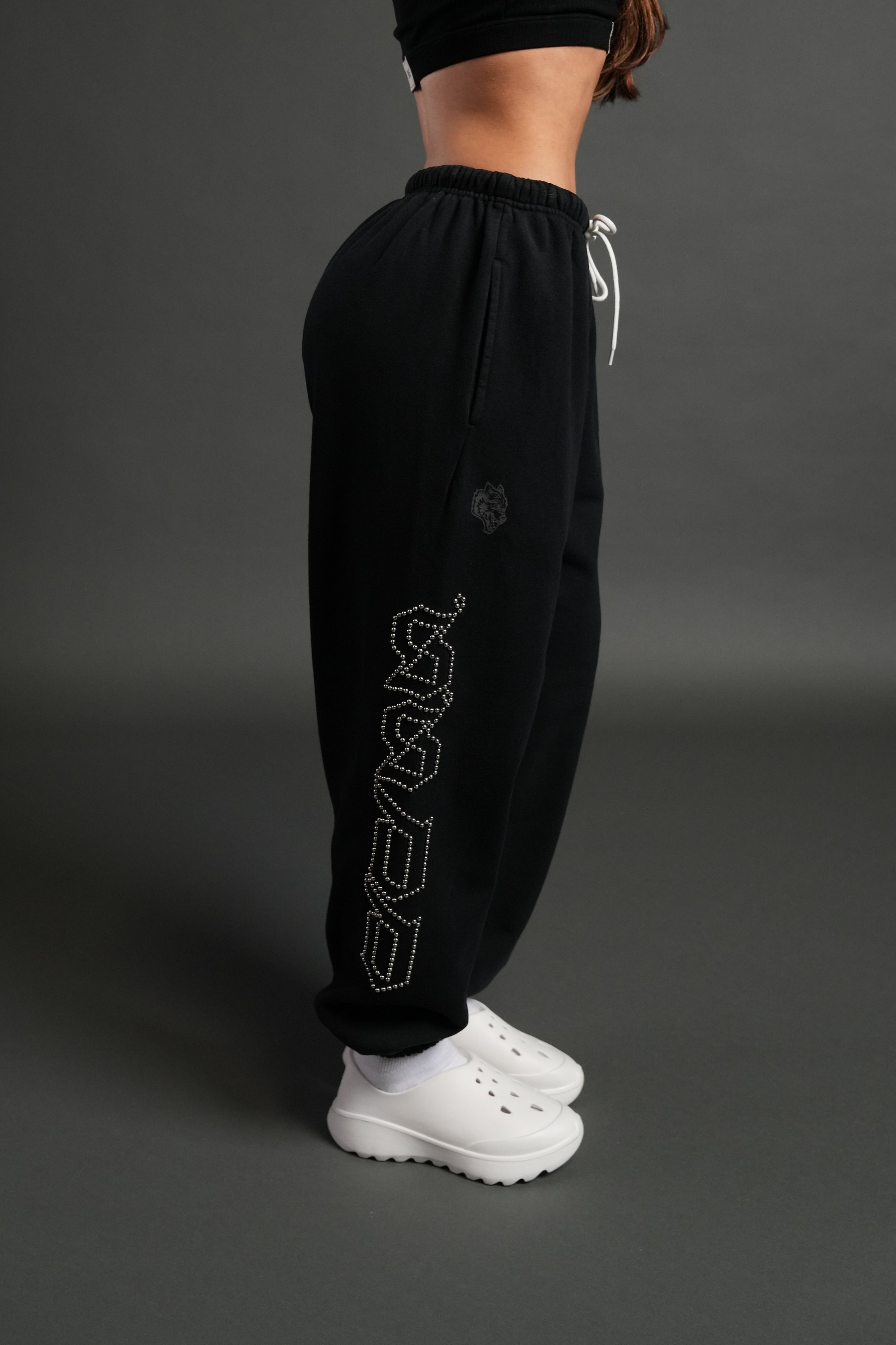 Studded Our Mantra Unisex Lounger Sweat Pants in Black Drift Wash