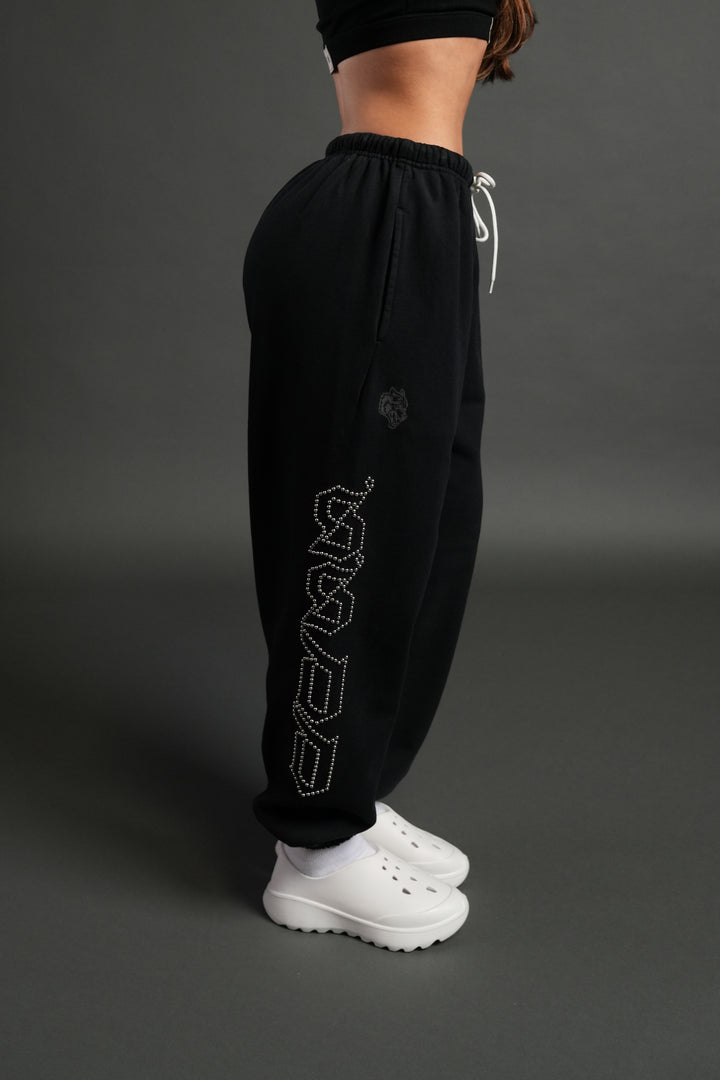 Studded Our Mantra Unisex Lounger Sweat Pants in Black Drift Wash
