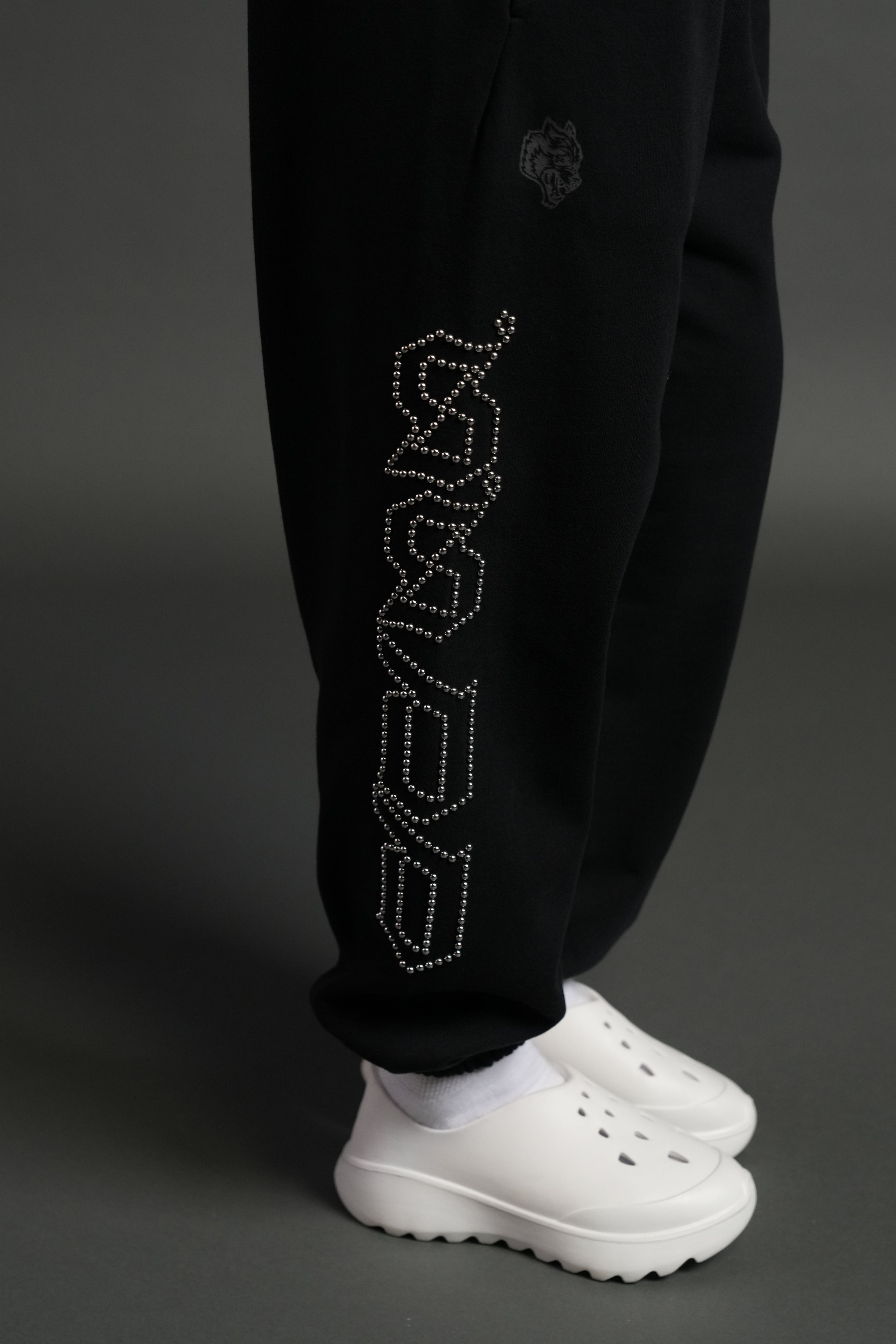 Studded Our Mantra Unisex Lounger Sweat Pants in Black Drift Wash