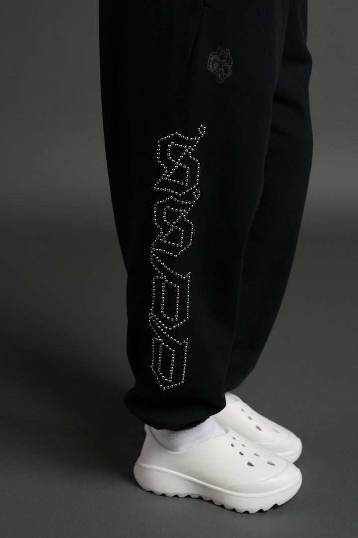 Studded Our Mantra Unisex Lounger Sweat Pants in Black Drift Wash