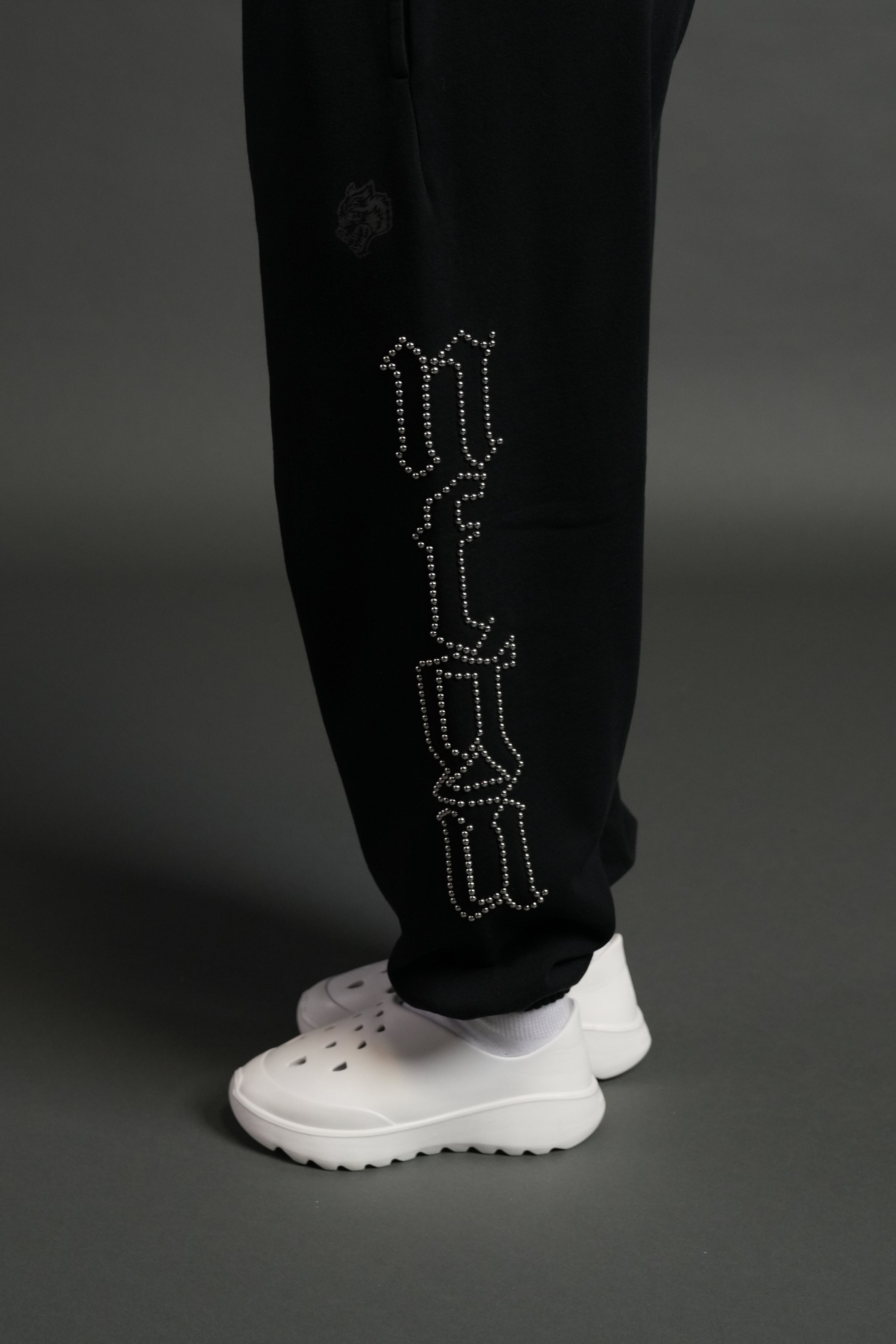 Studded Our Mantra Unisex Lounger Sweat Pants in Black Drift Wash