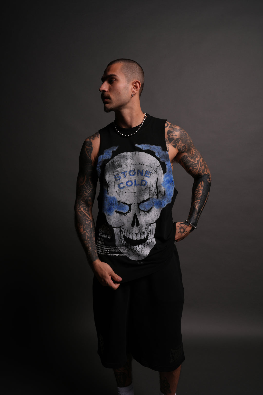 Stone Cold "Tommy" Muscle Tee in Black/Blue