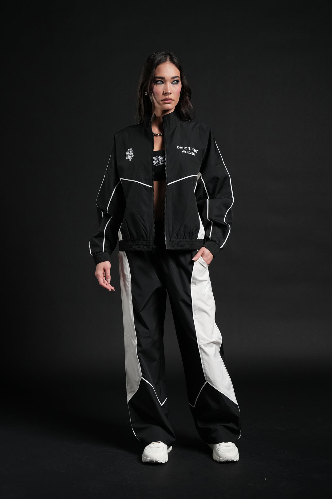 Darc Sport Wolves Unisex Pyramid Quinn Track Jacket in Black/Sand