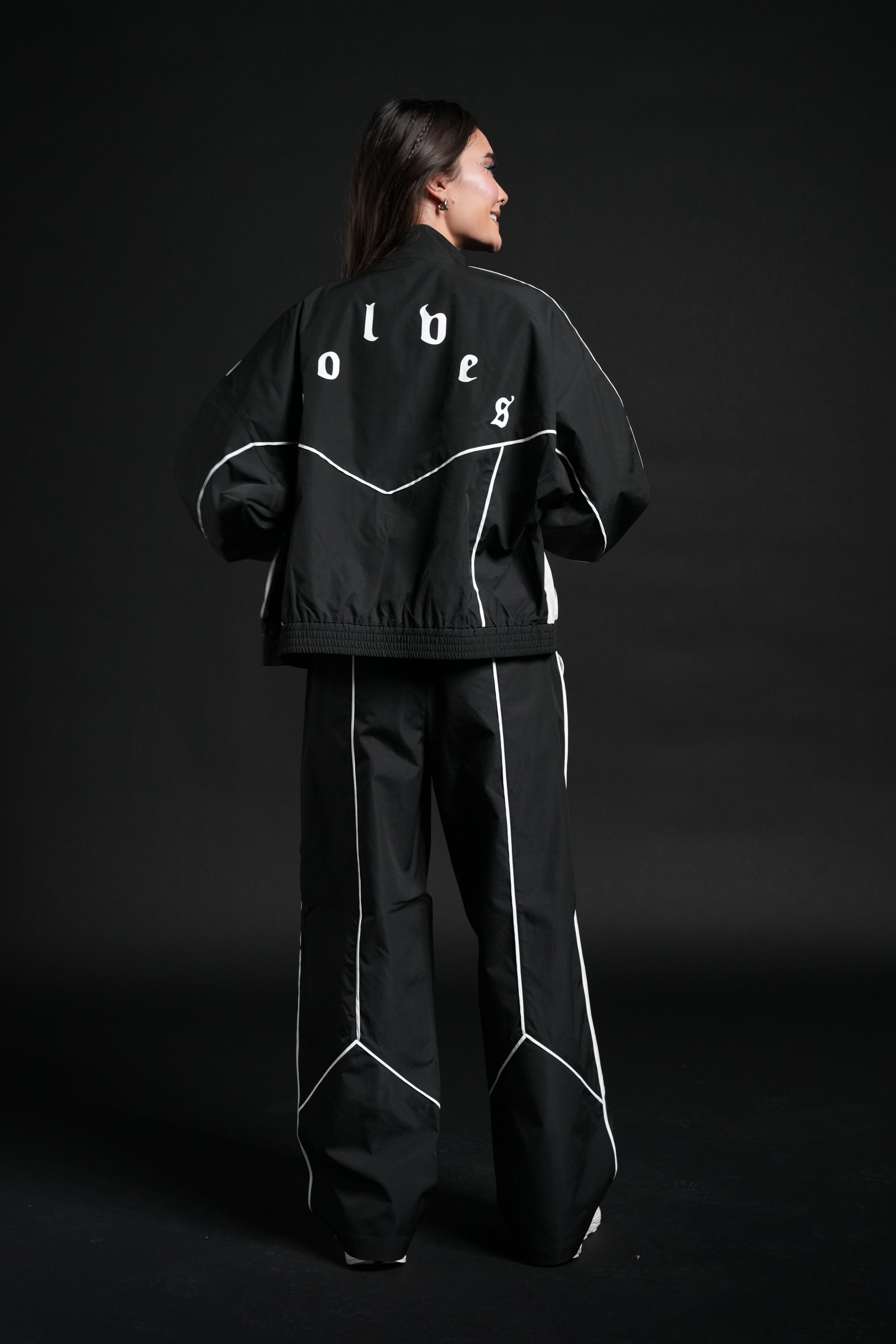 Dual Wolf She Quinn Track Pant in Black/Sand