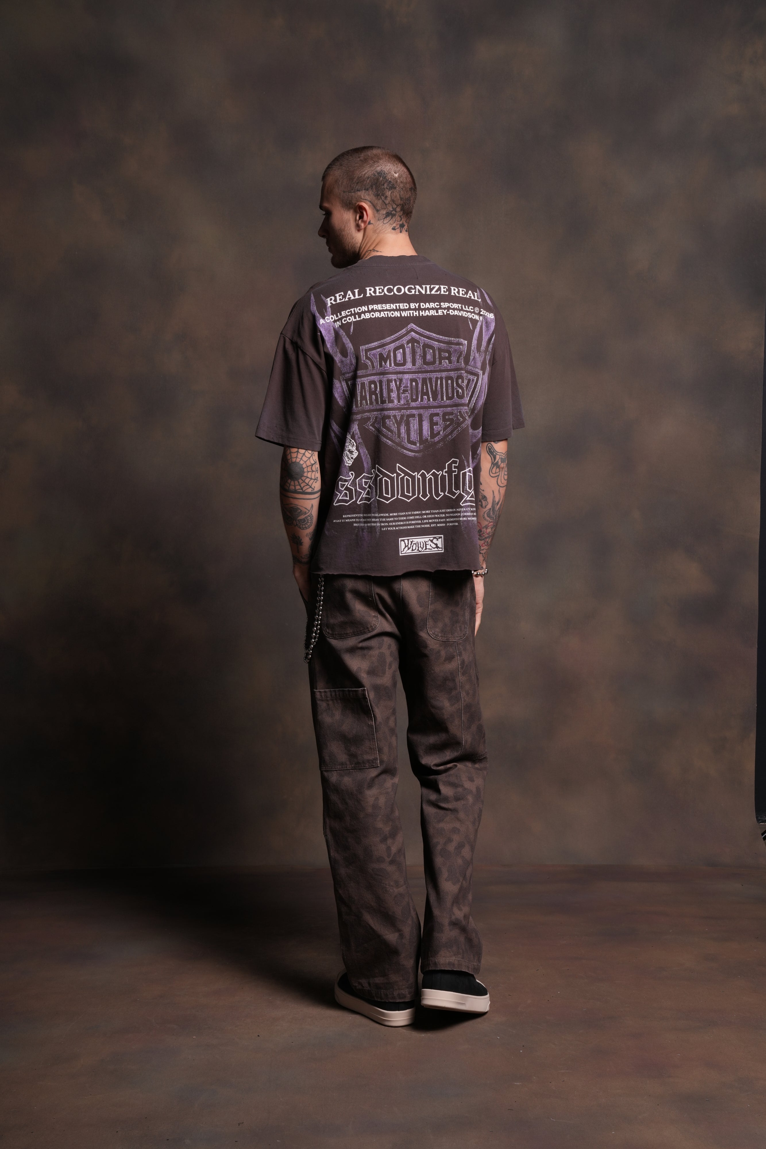 Ride Forever Distressed Grunge Mid-Length Raw Hem Tee in Darc Brown Drift Wash