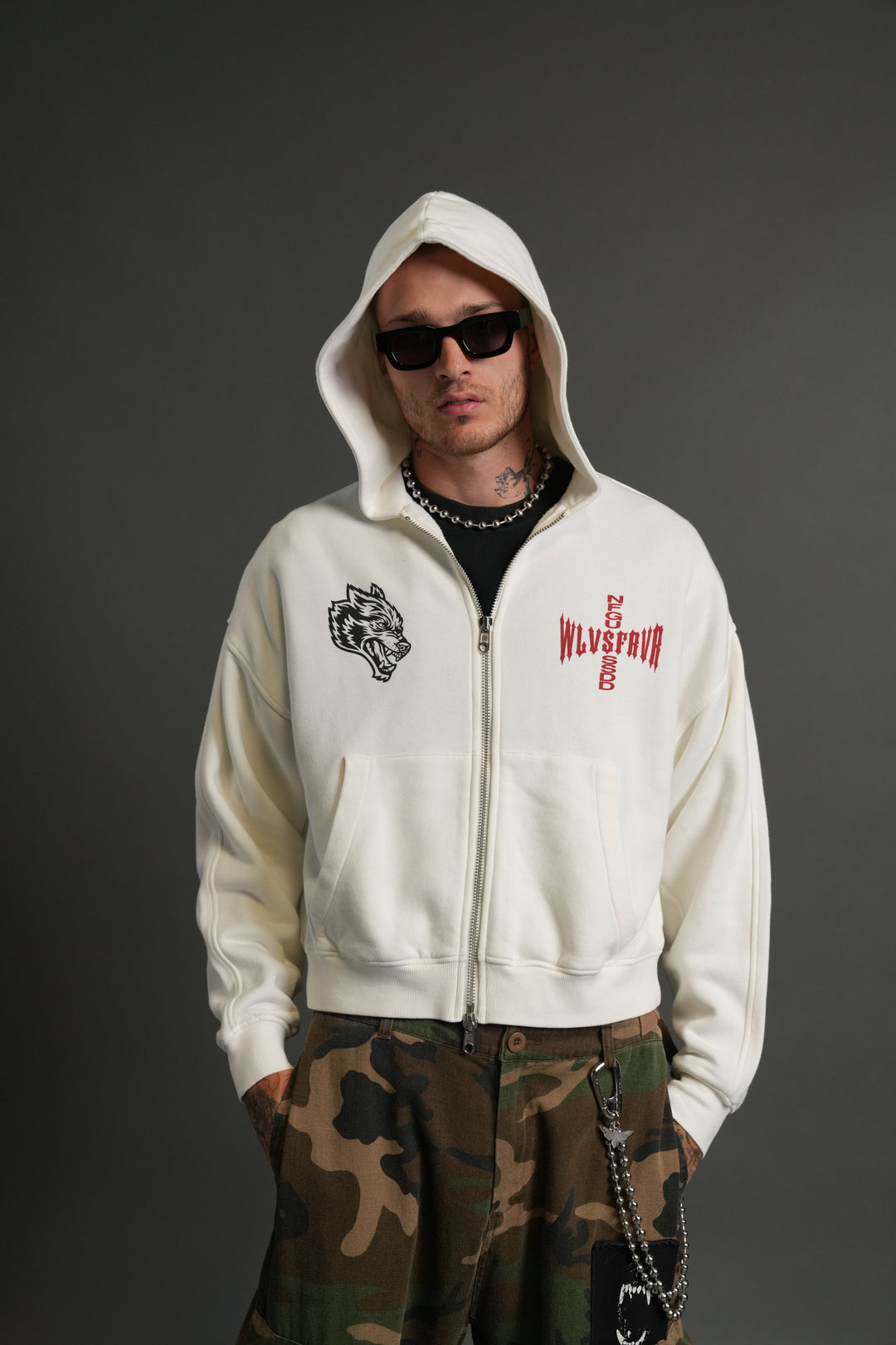 Born Darc Darco Double Zip Hoodie in Cream