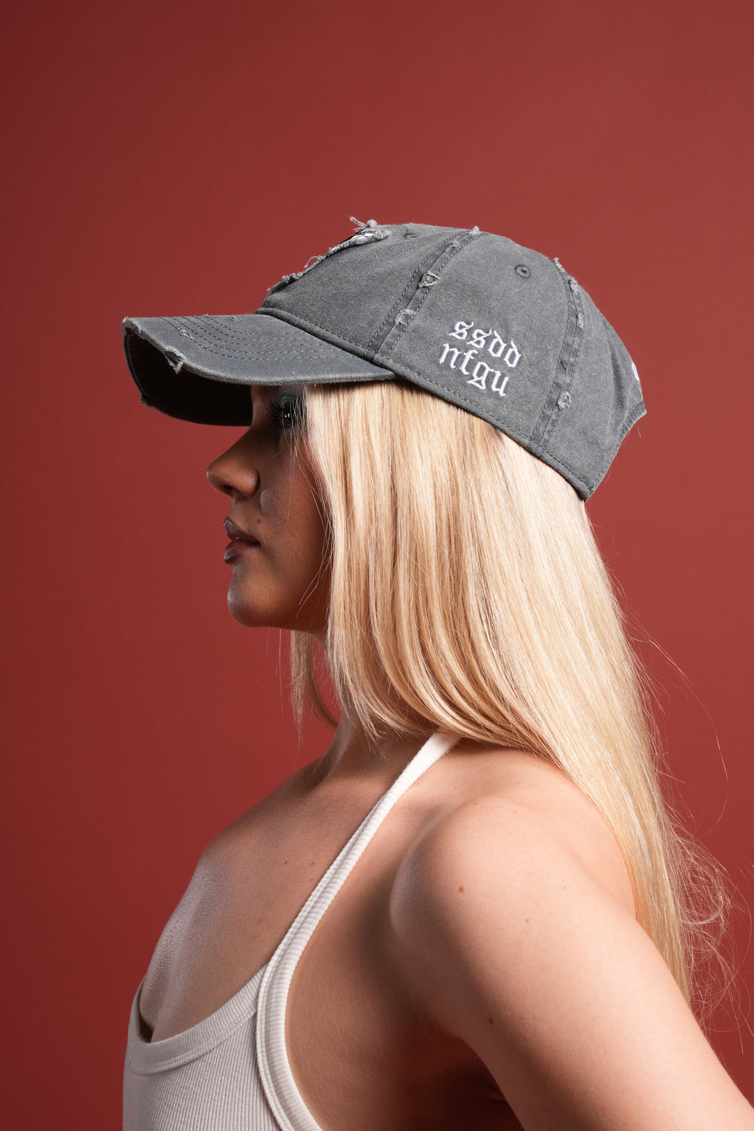 Cherub Eye Ball Distressed Dad Hat in Washed Wolf Gray