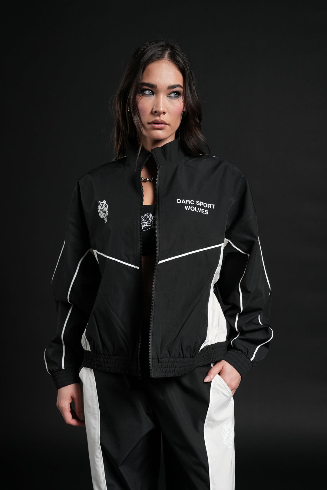 Darc Sport Wolves Unisex Pyramid Quinn Track Jacket in Black/Sand