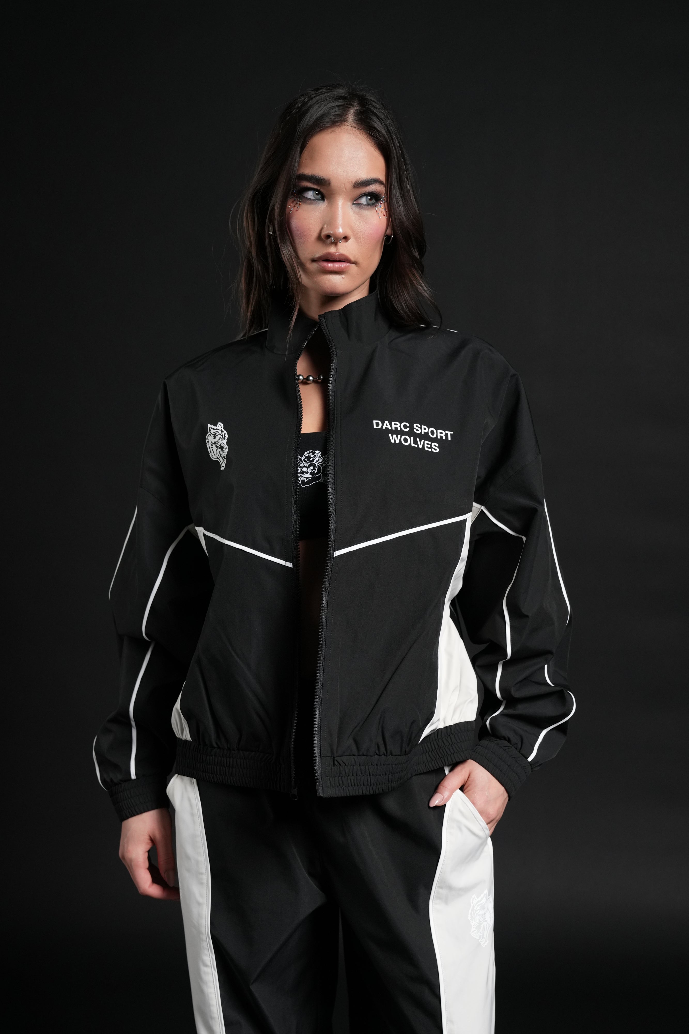 Darc Sport Wolves Unisex Pyramid Quinn Track Jacket in Black/Sand