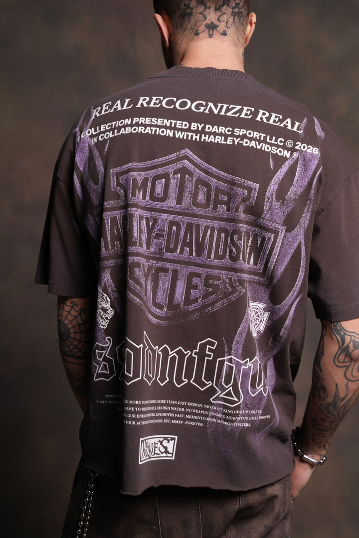 Ride Forever Distressed Grunge Mid-Length Raw Hem Tee in Darc Brown Drift Wash