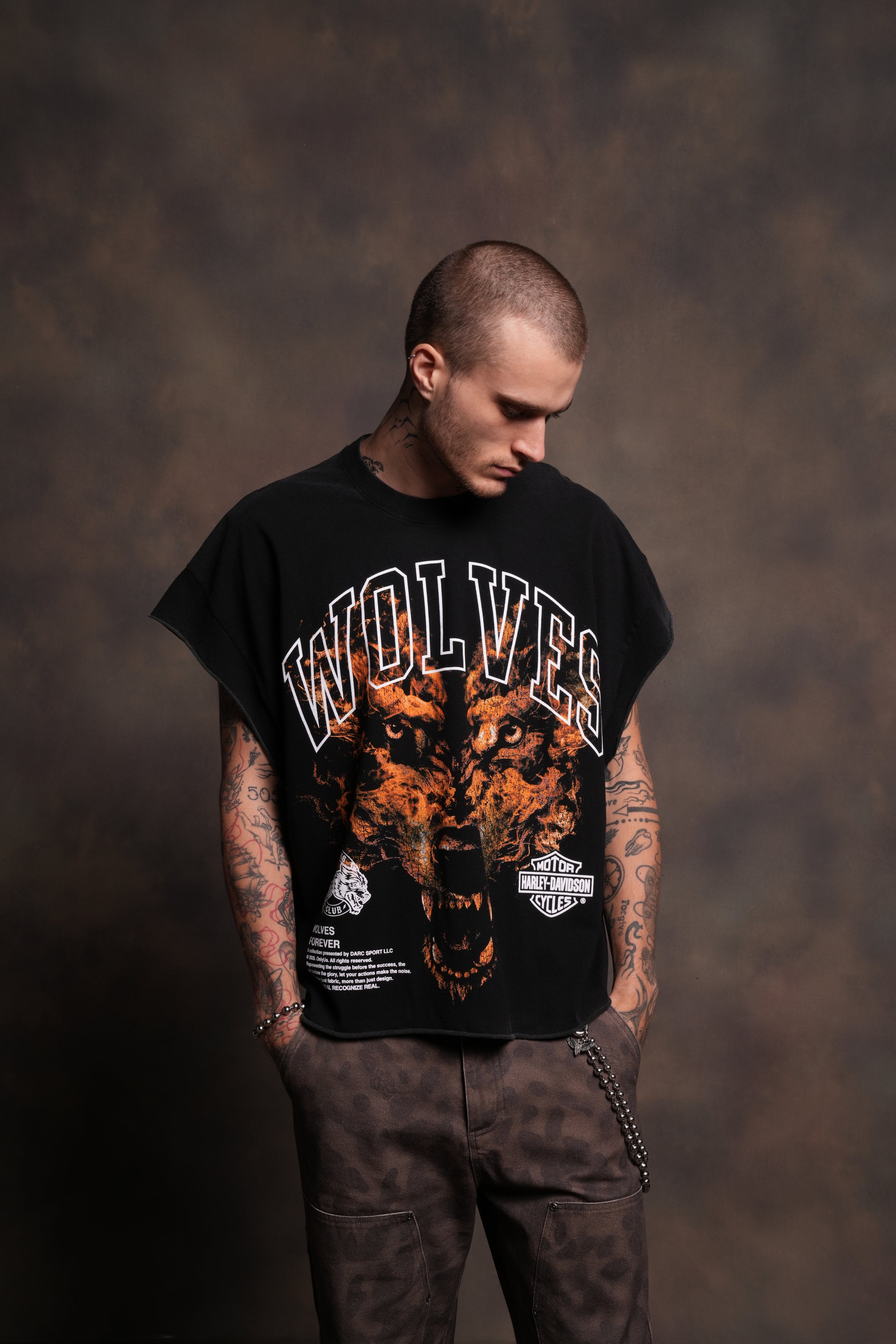 Born From Fire Grunge Cut-Off Tee in Black