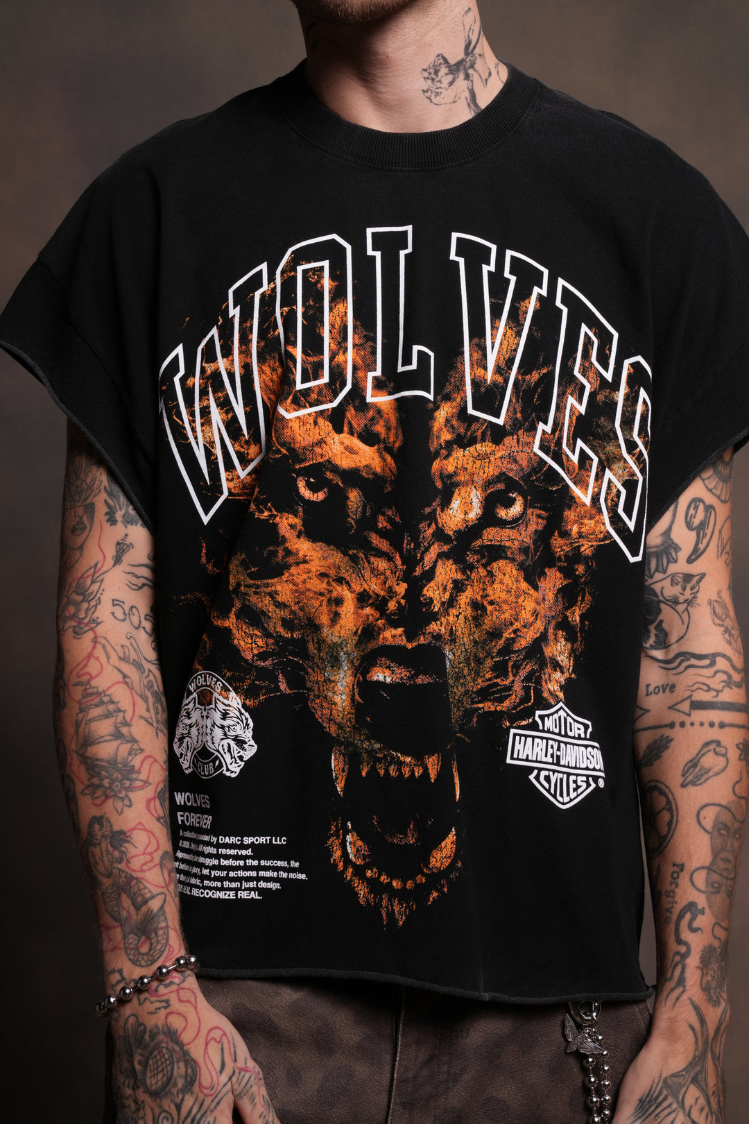 Born From Fire Grunge Cut-Off Tee in Black