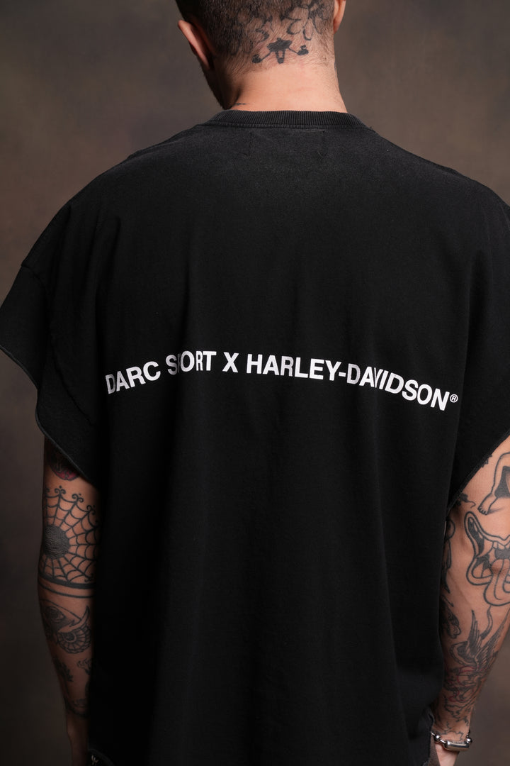 Born From Fire Grunge Cut-Off Tee in Black