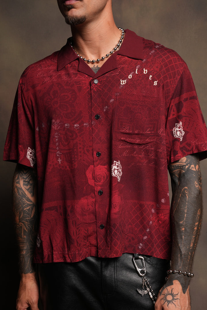 Wolves Pyramid Romero Mid Length Button Up In Rosas De Sangre