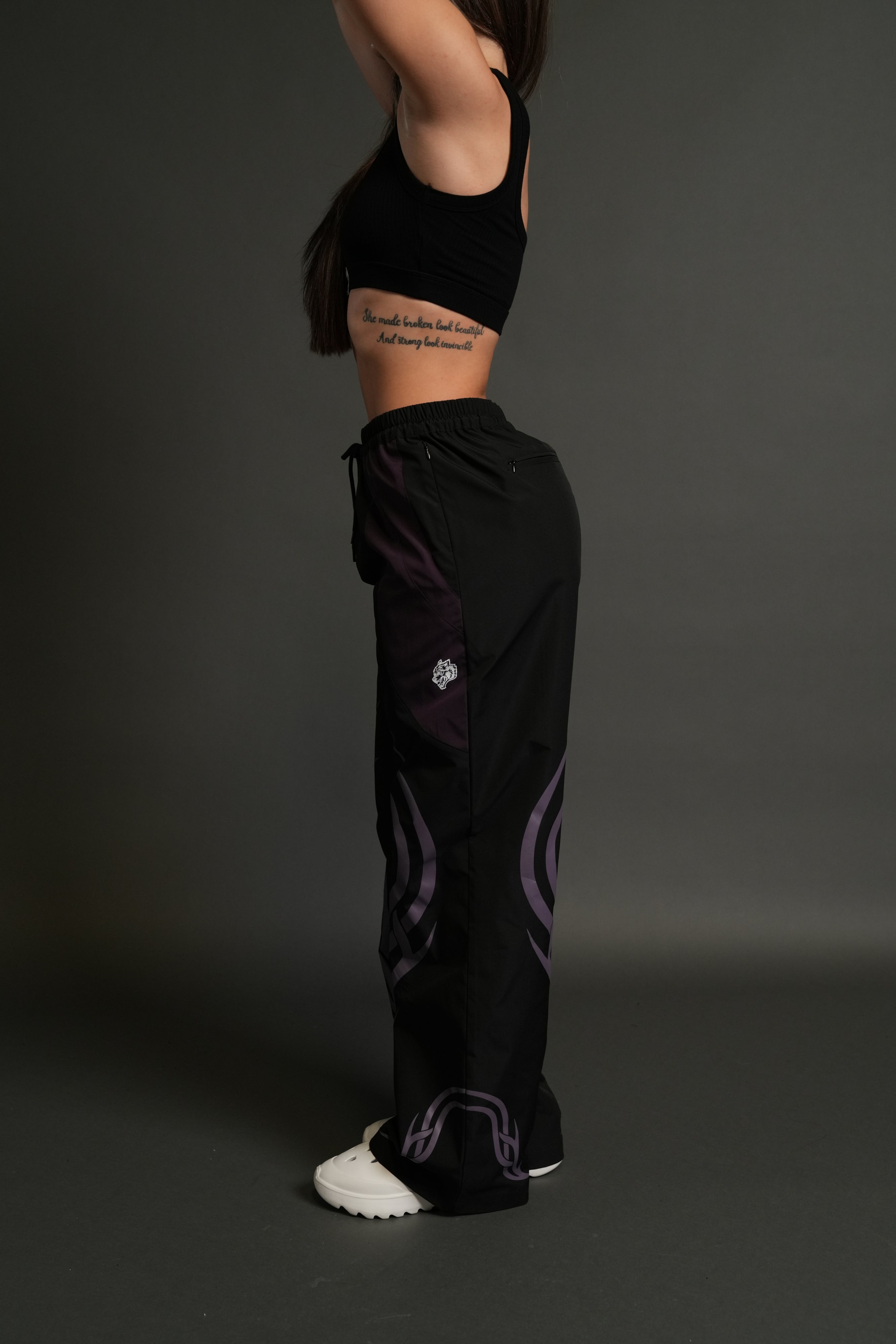 Dual Finite Code She Nadia Track Pants in Black/Phantom Purple