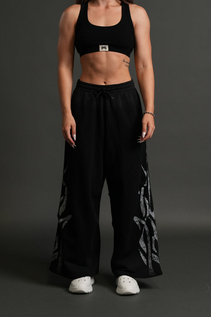 Finite Flame She Mia Cargo Sweat Pants in Black Drift Wash