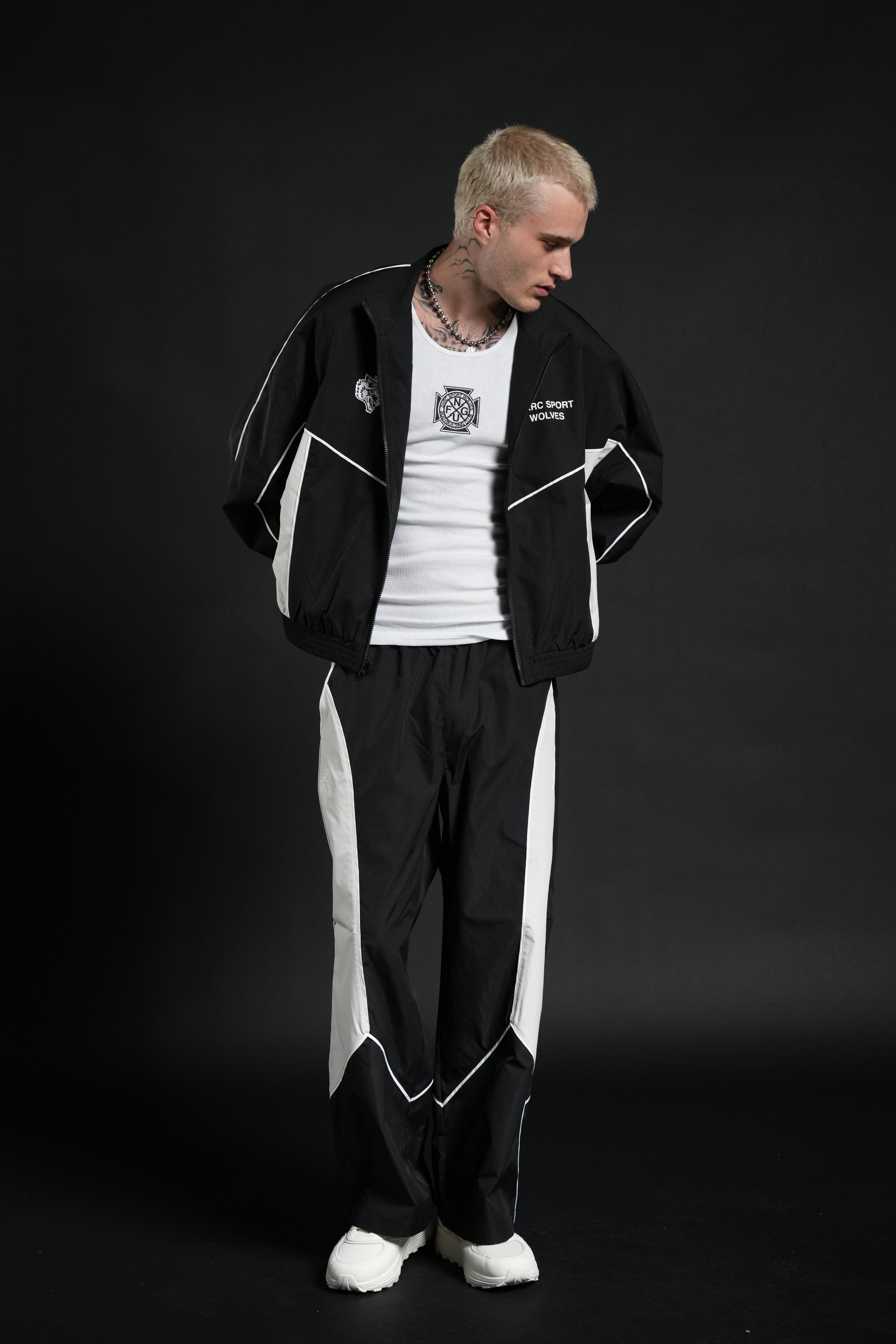 Darc Sport Wolves Unisex Pyramid Quinn Track Jacket in Black/Sand