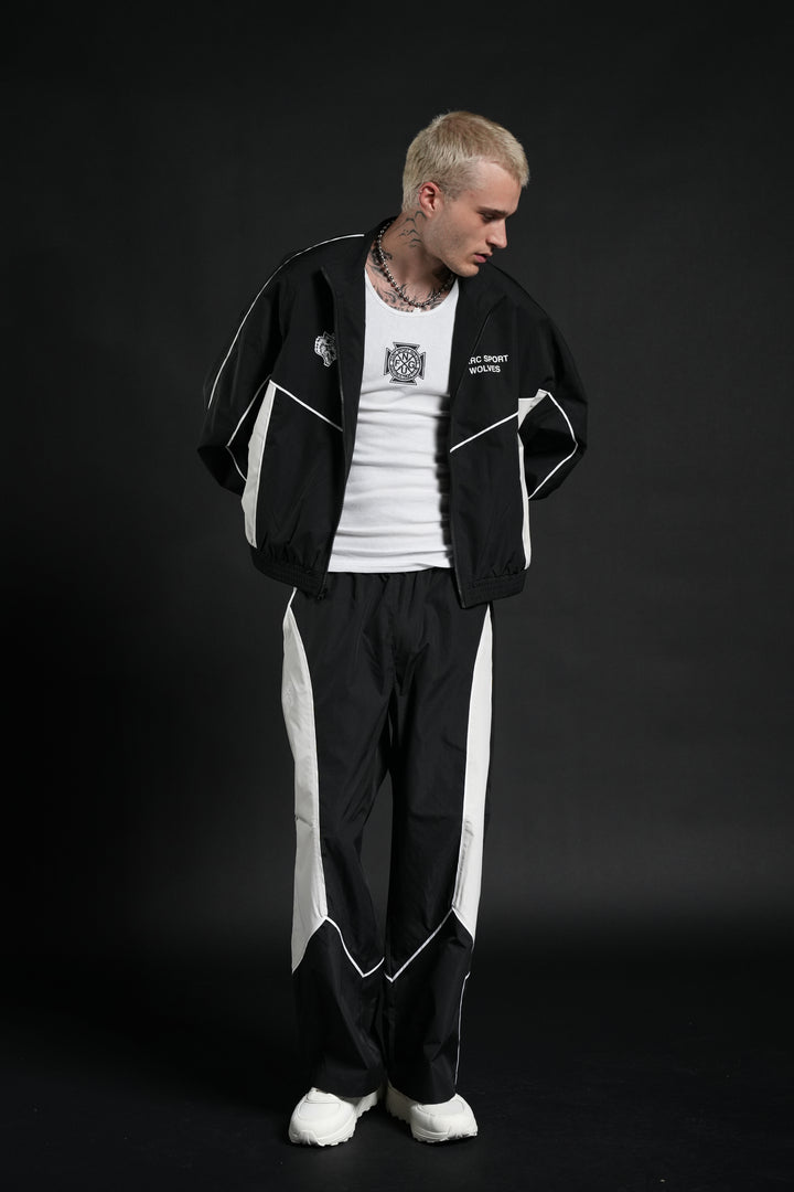Darc Sport Wolves Unisex Pyramid Quinn Track Jacket in Black/Sand