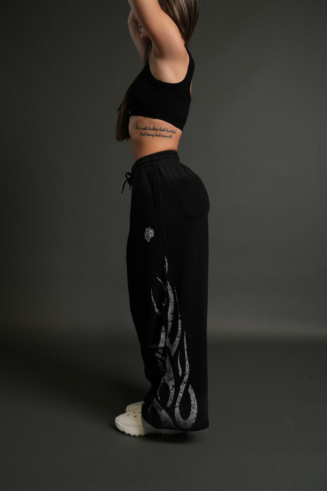 Finite Flame She Mia Cargo Sweat Pants in Black Drift Wash