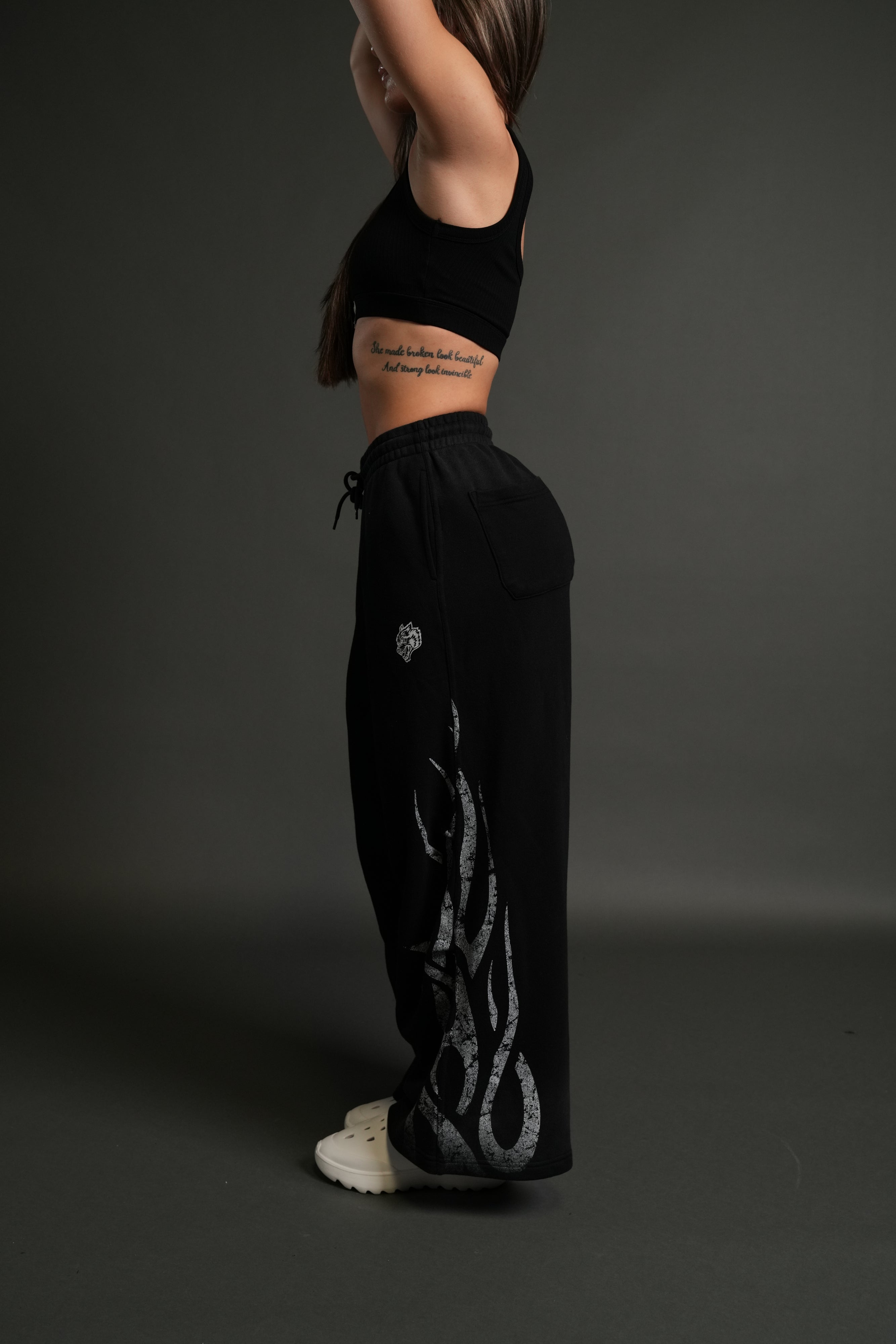 Finite Flame She Mia Cargo Sweat Pants in Black Drift Wash