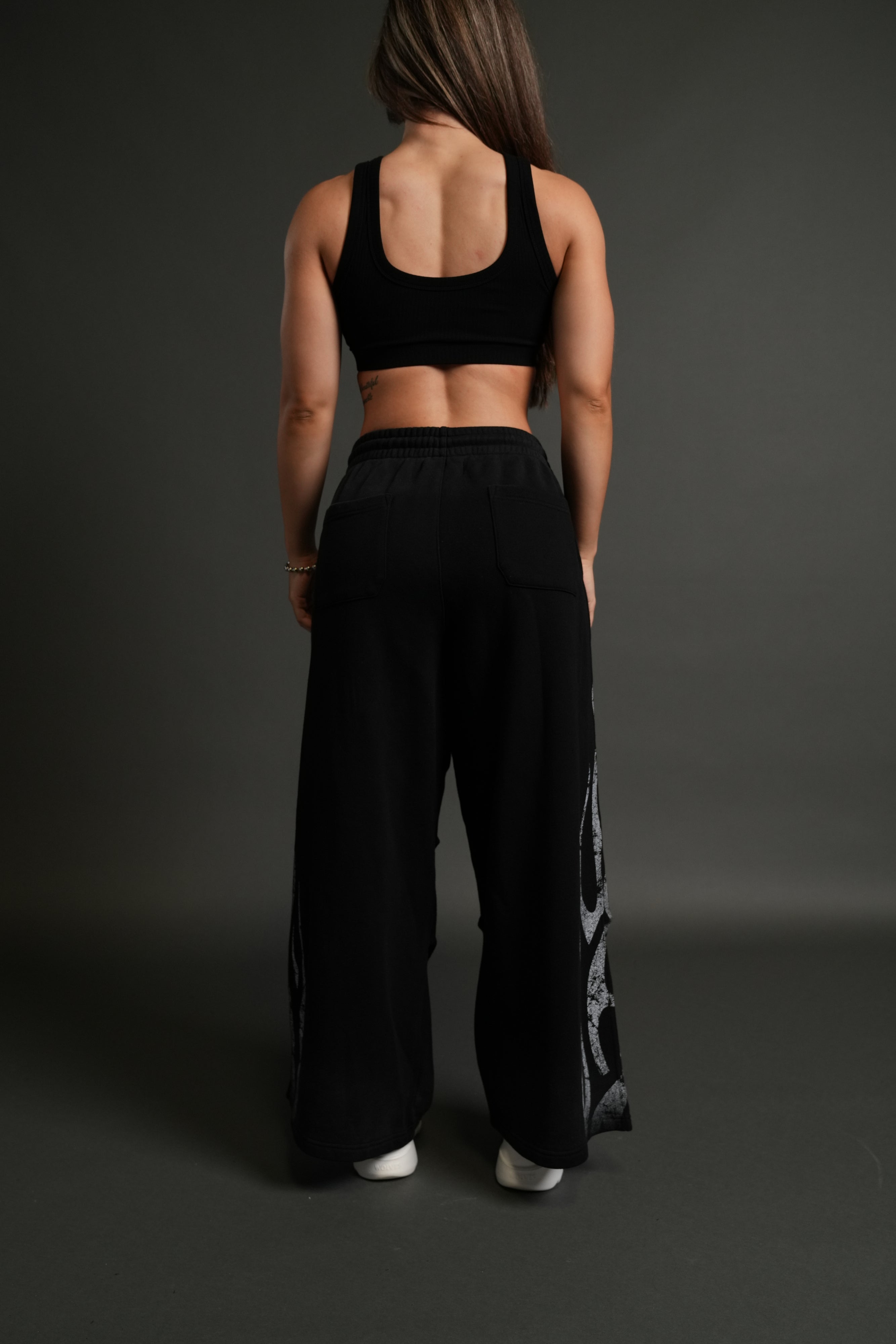 Finite Flame She Mia Cargo Sweat Pants in Black Drift Wash