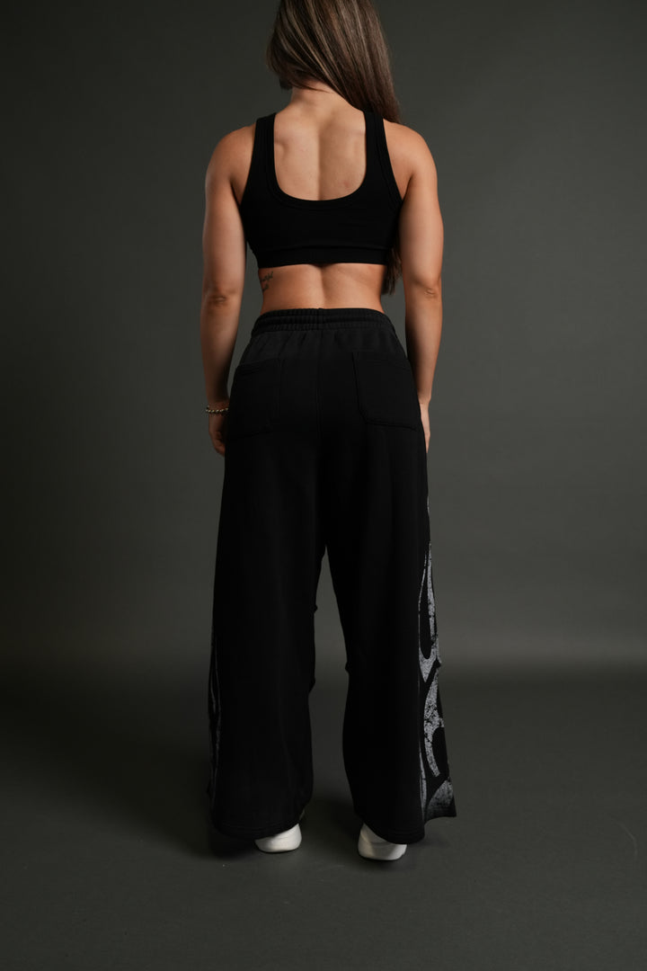 Finite Flame She Mia Cargo Sweat Pants in Black Drift Wash