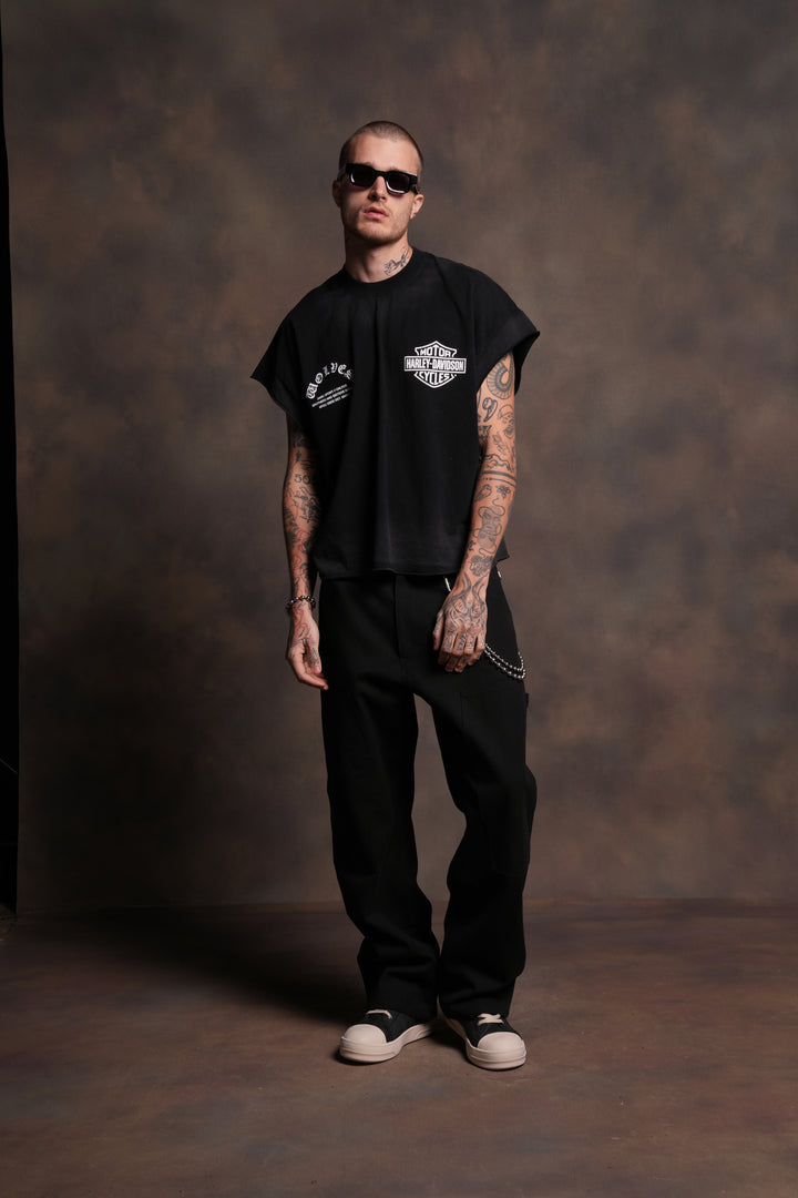 Iron Lightning Grunge Cut-Off Tee in Black Drift Wash