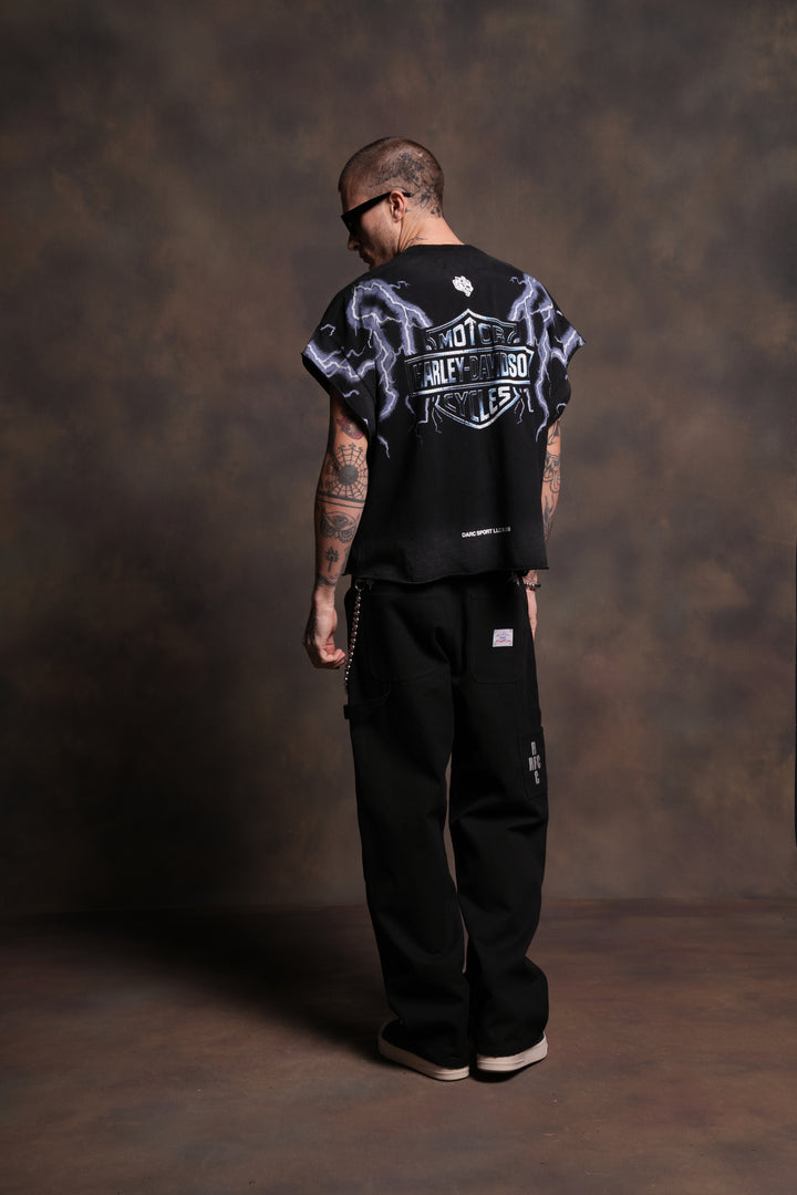 Iron Lightning Grunge Cut-Off Tee in Black Drift Wash