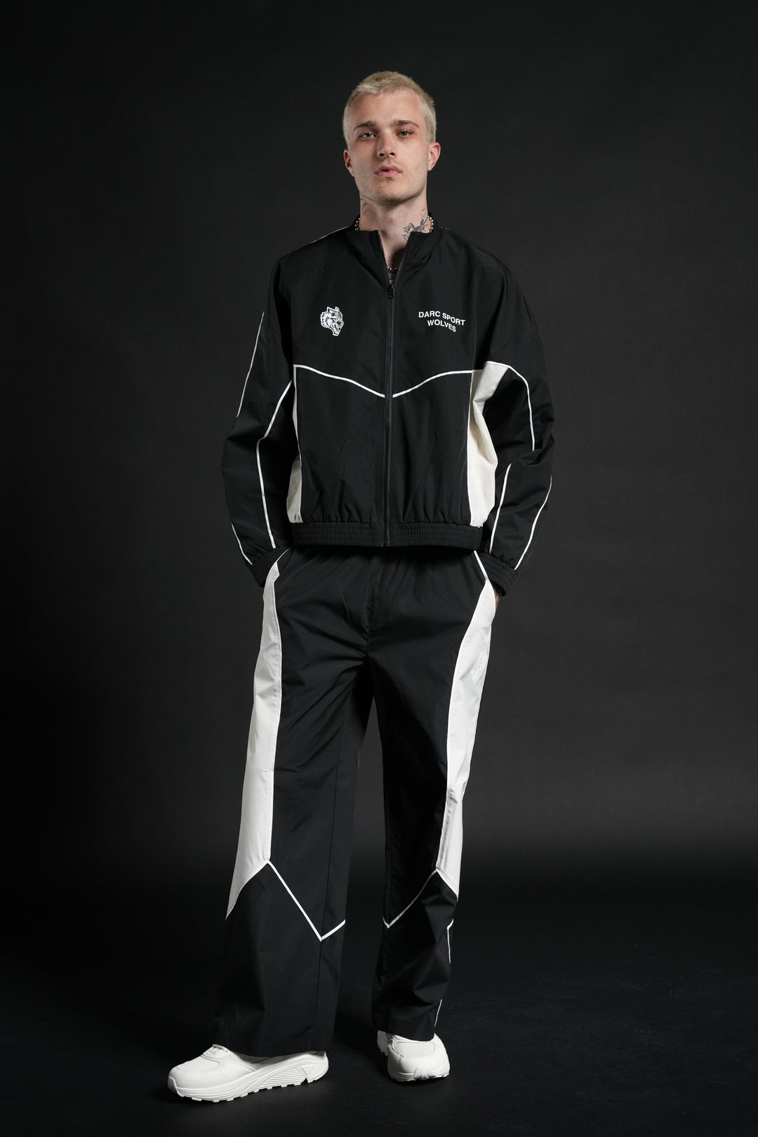 Darc Sport Wolves Unisex Pyramid Quinn Track Jacket in Black/Sand