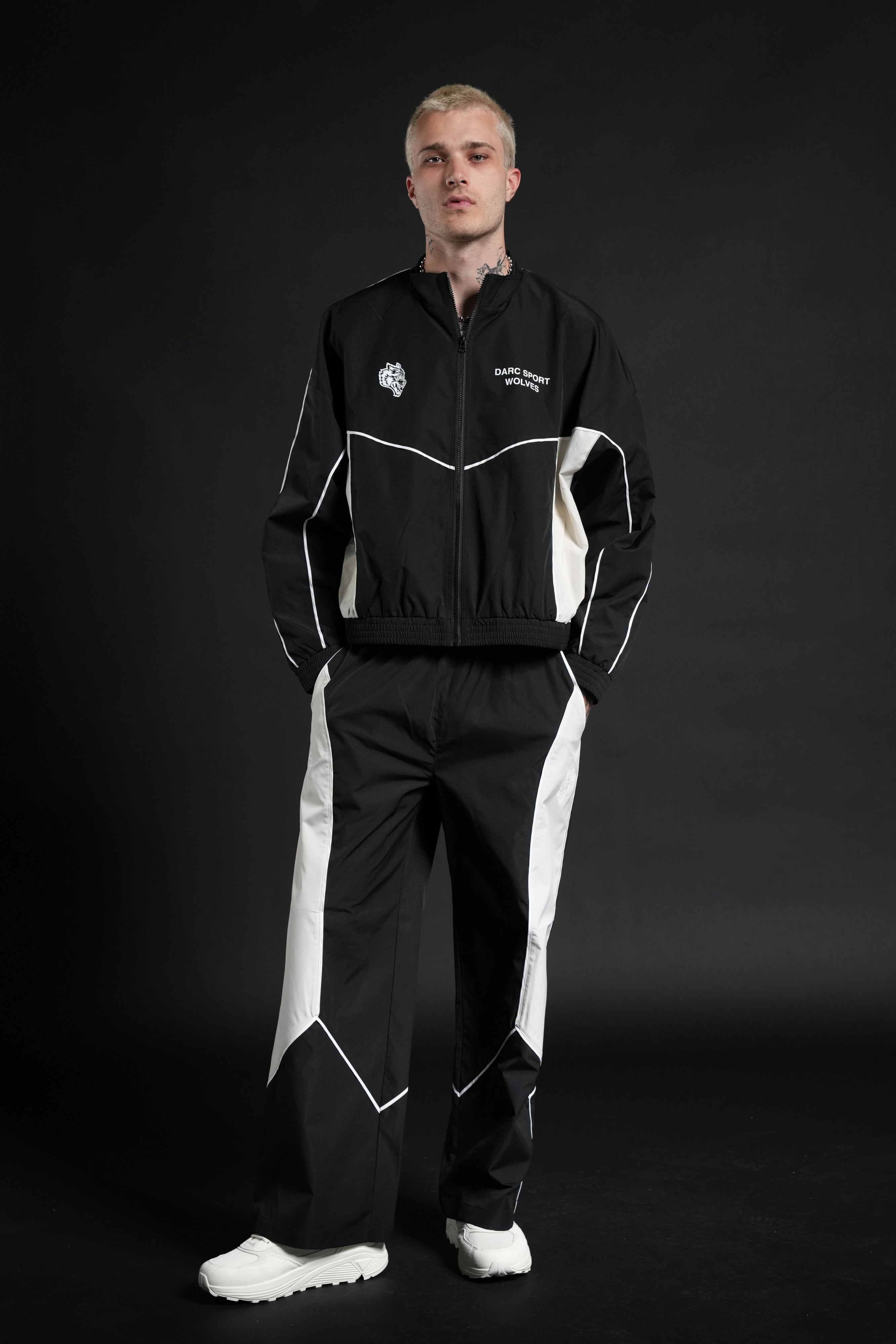 Darc Sport Wolves Unisex Pyramid Quinn Track Jacket in Black/Sand
